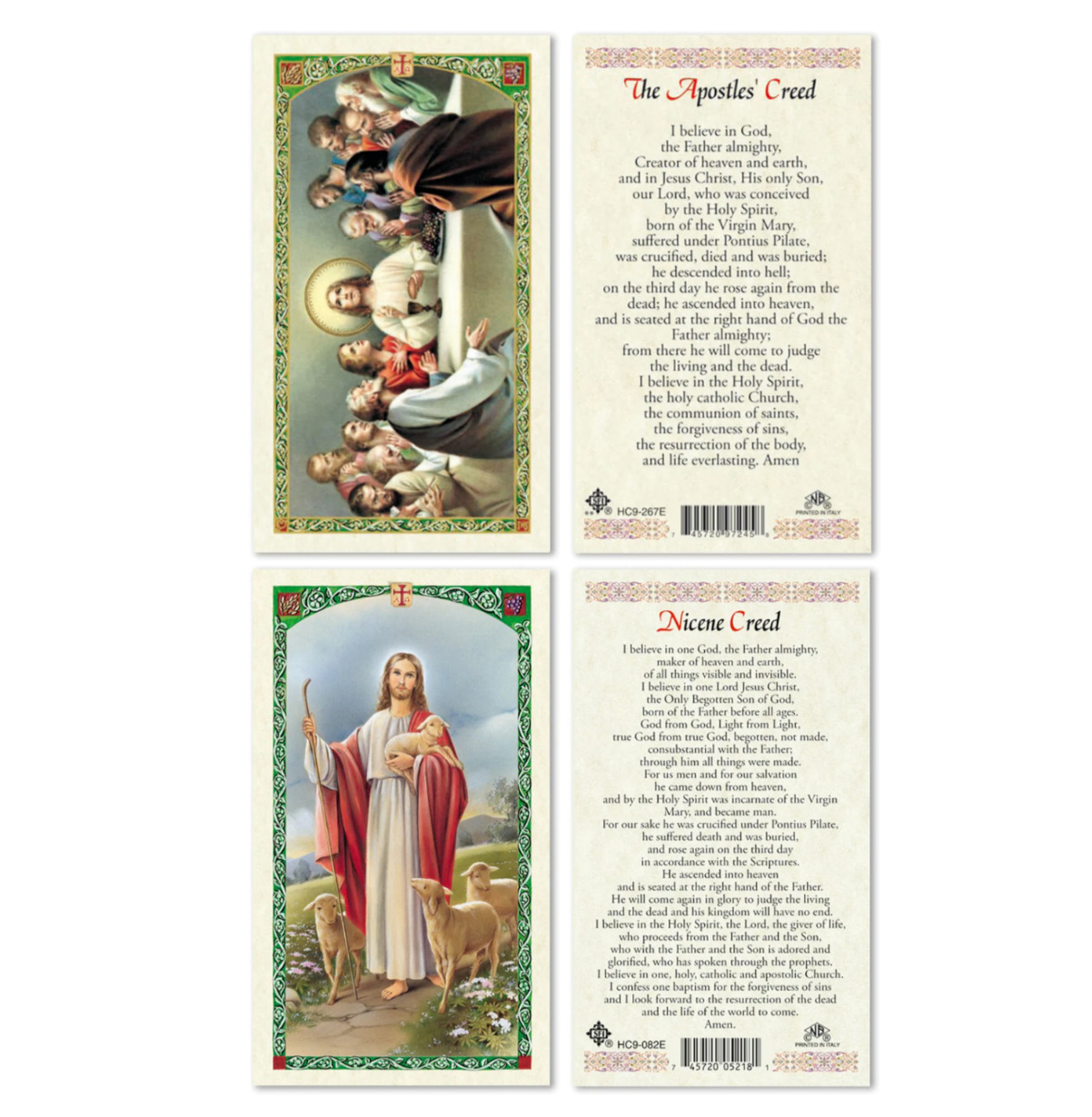 Laminated Apostles Creed AND Nicene Creed Holy Prayer Card Set Catholic