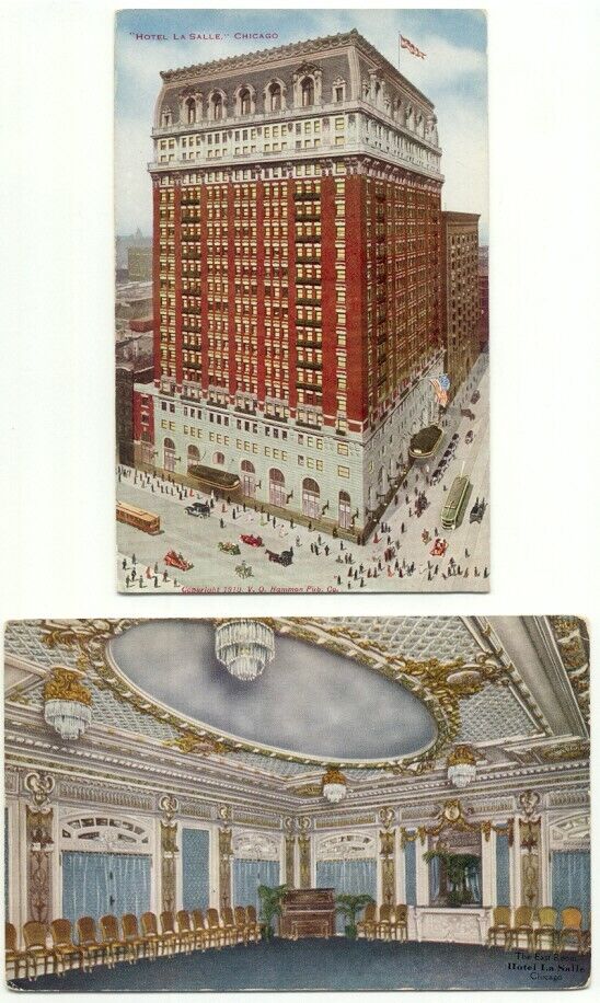 Chicago IL Hotel La Salle Lot of 2 Old Postcards Illinois