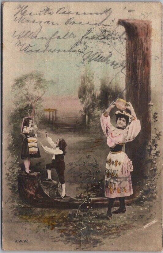 Vintage Hand-Colored RPPC Greetings Postcard Pretty Lady / 1901 Austrian Cancel