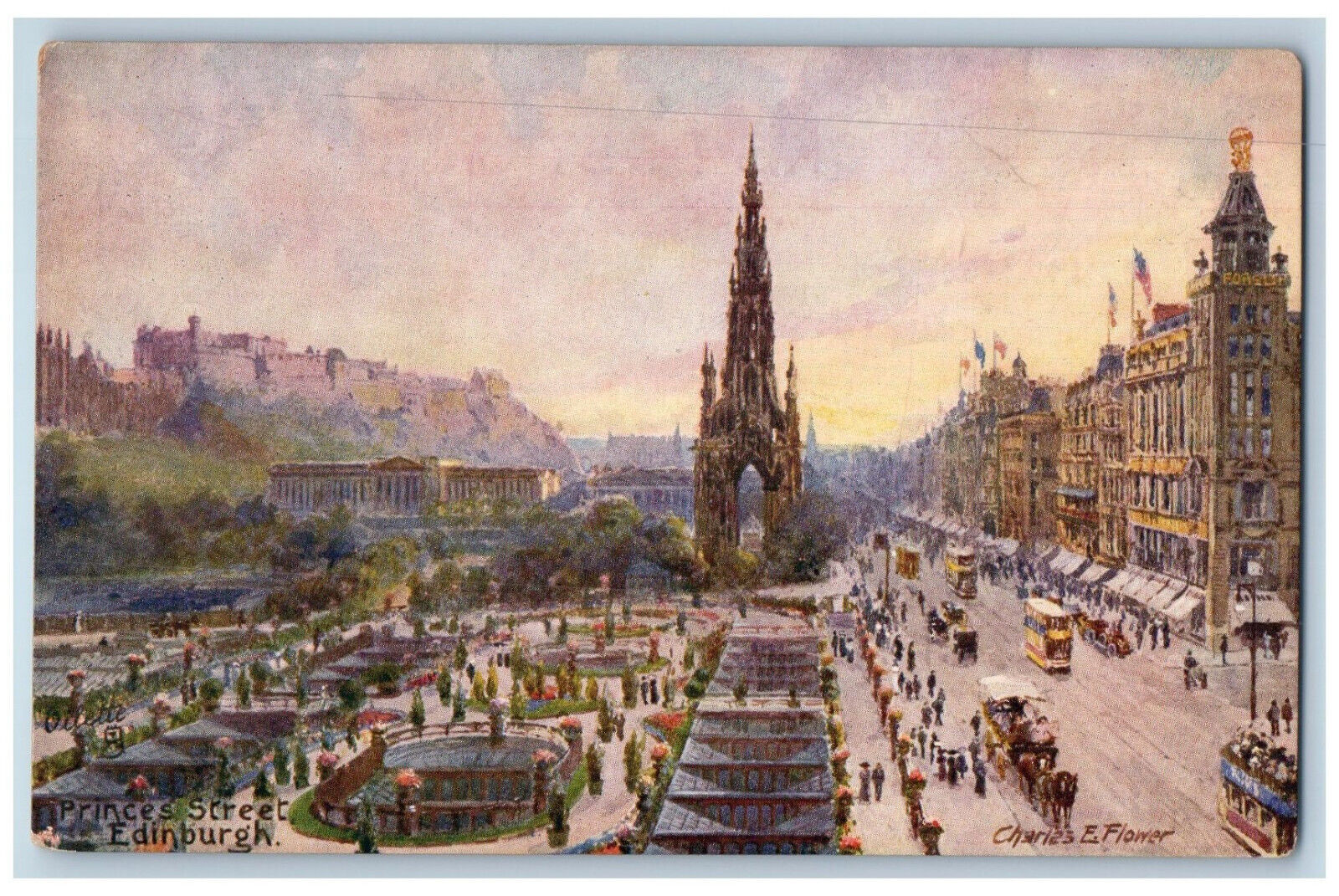 c1910 Princes Street Edinburgh Scotland Antique Oilette Tuck Art Postcard