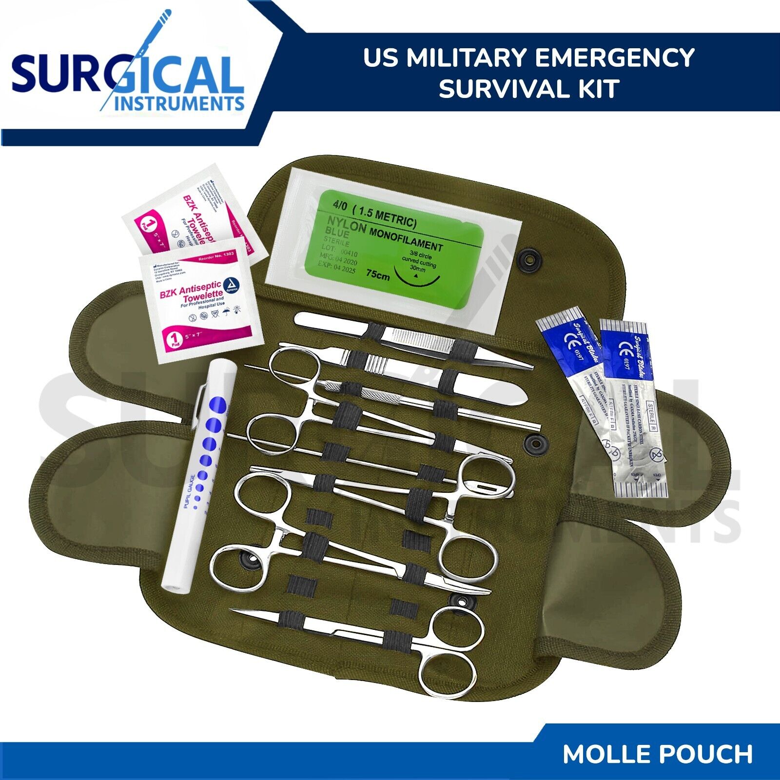 U.S. Military Supplies Medical Case with Implements Stainless German Grade