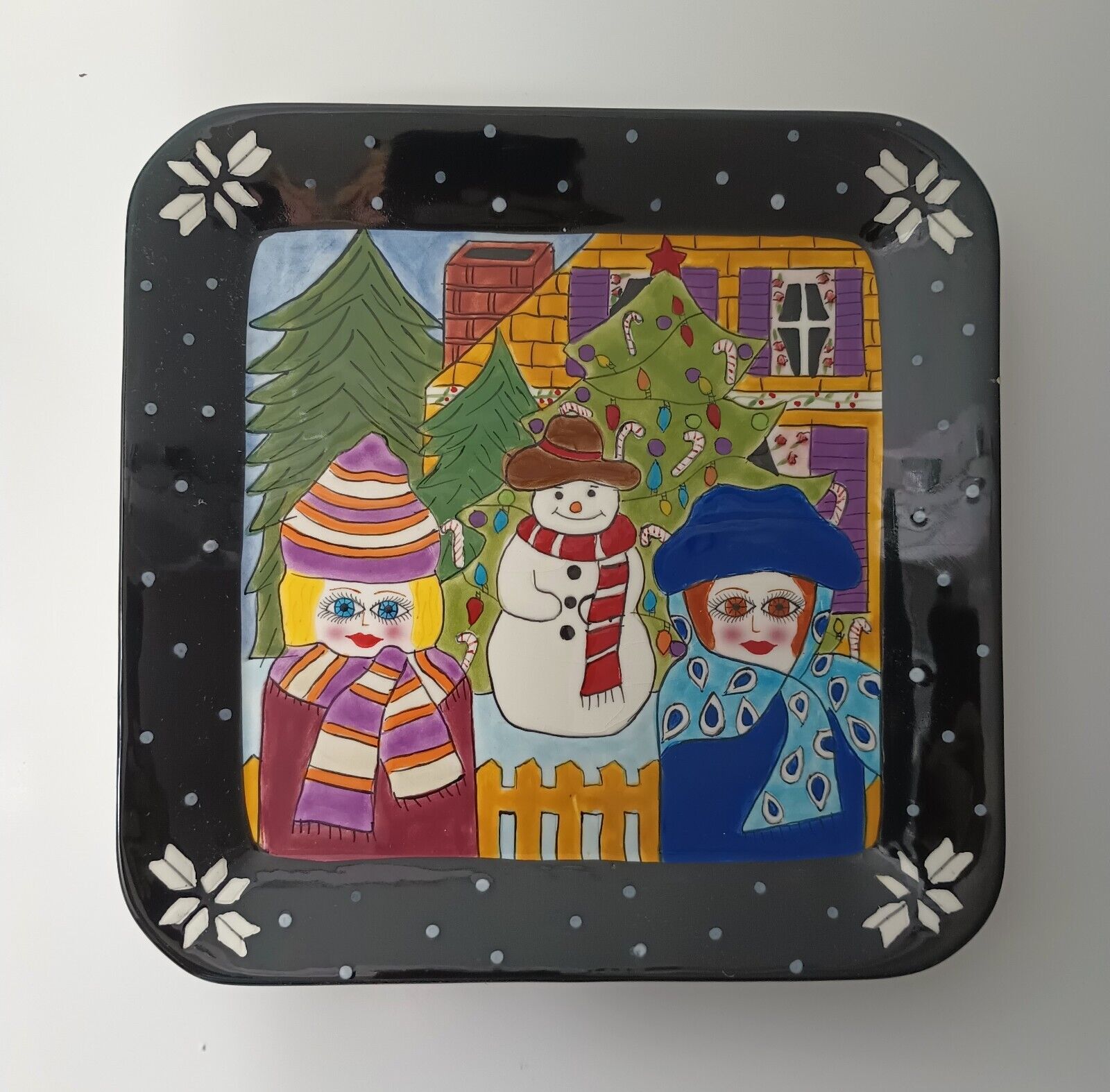 Snowman Square Plate 8”x8” Bella Casa Susan Paley Ganz Christmas Holiday 