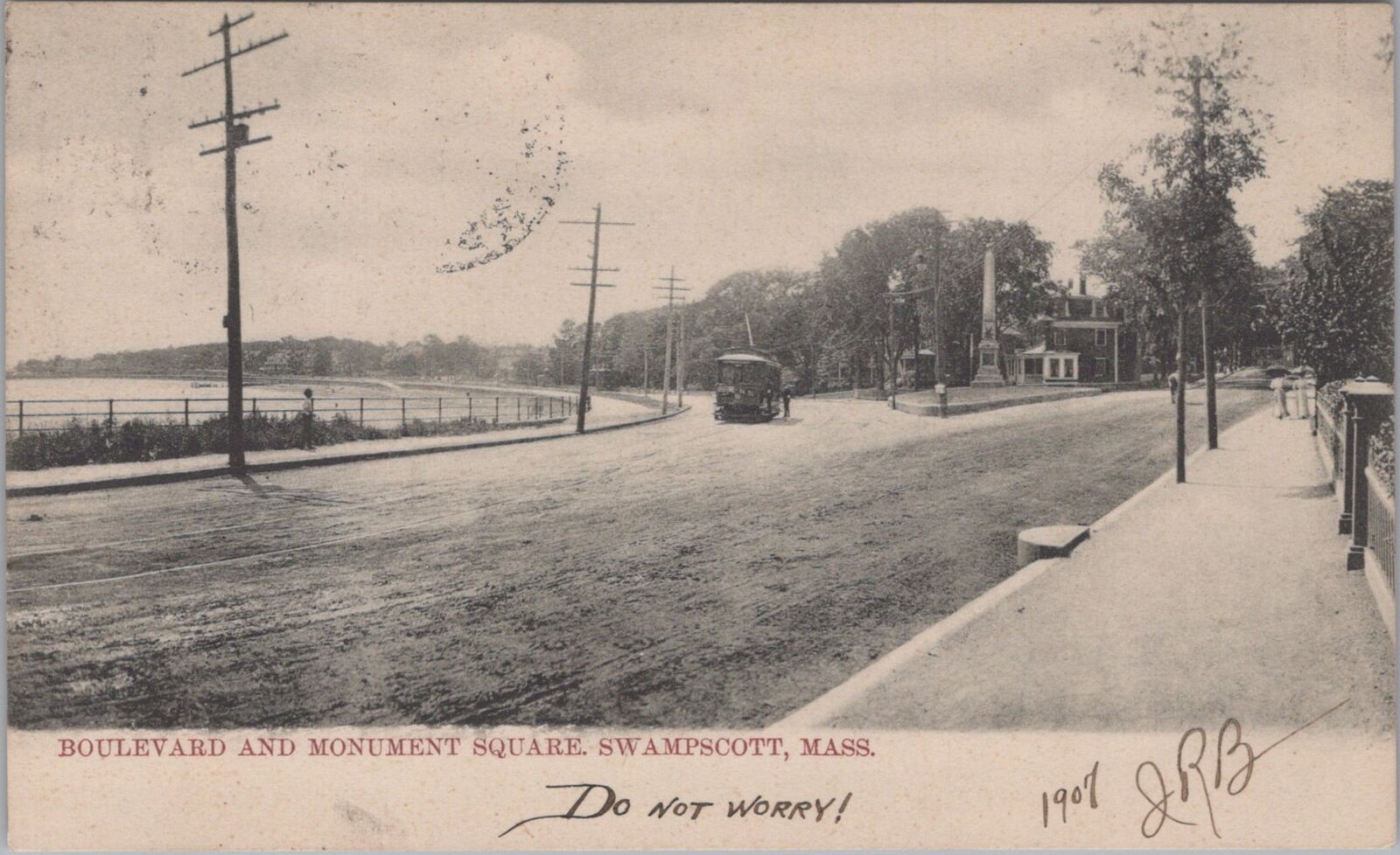 Boulevard and Monument Square Swampscott Mass Trolley Streetcar 1907 Postcard