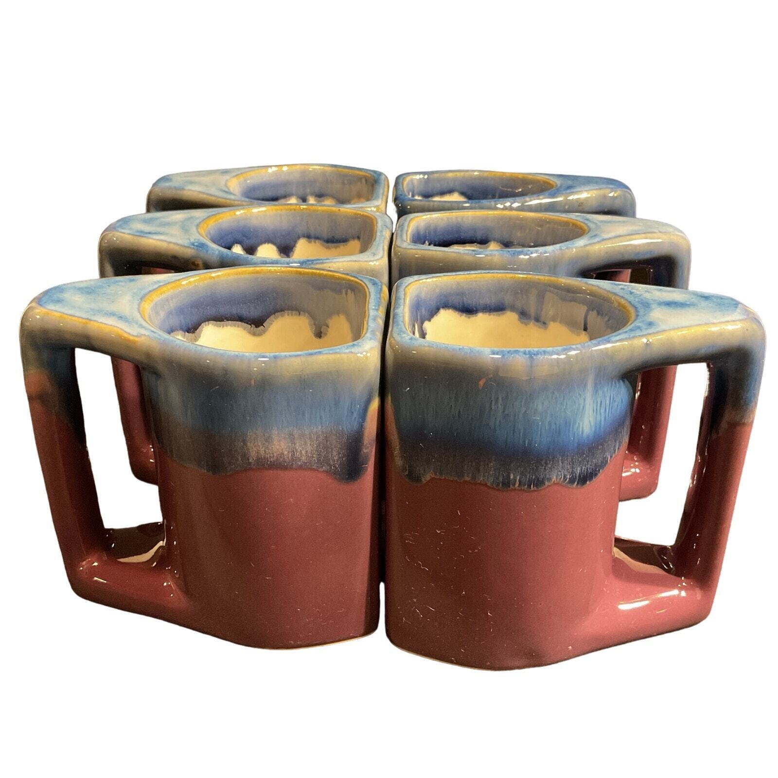 VTG Padilla Signed Stoneware Drip Glaze Mugs Stackable Art Pottery Coffee Mugs