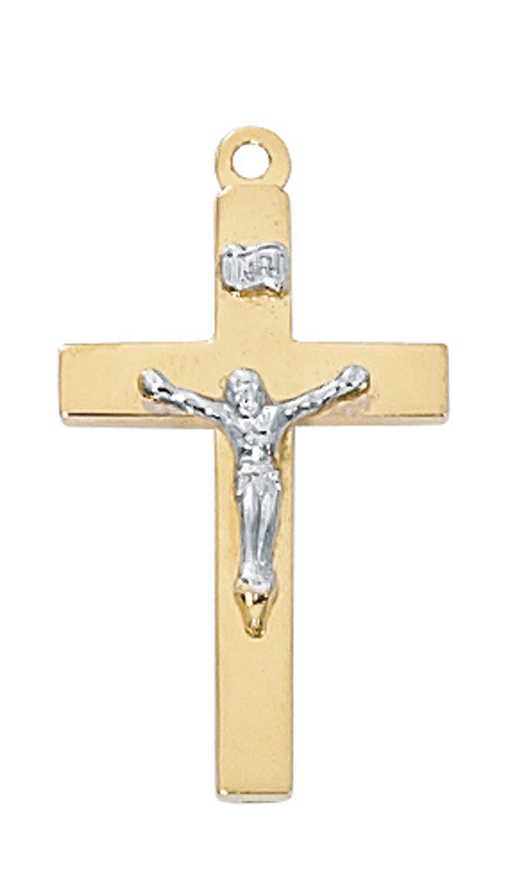Gold Tone Sterling Silver Two Tone Crucifix Size 1in Features 20in Long Chain