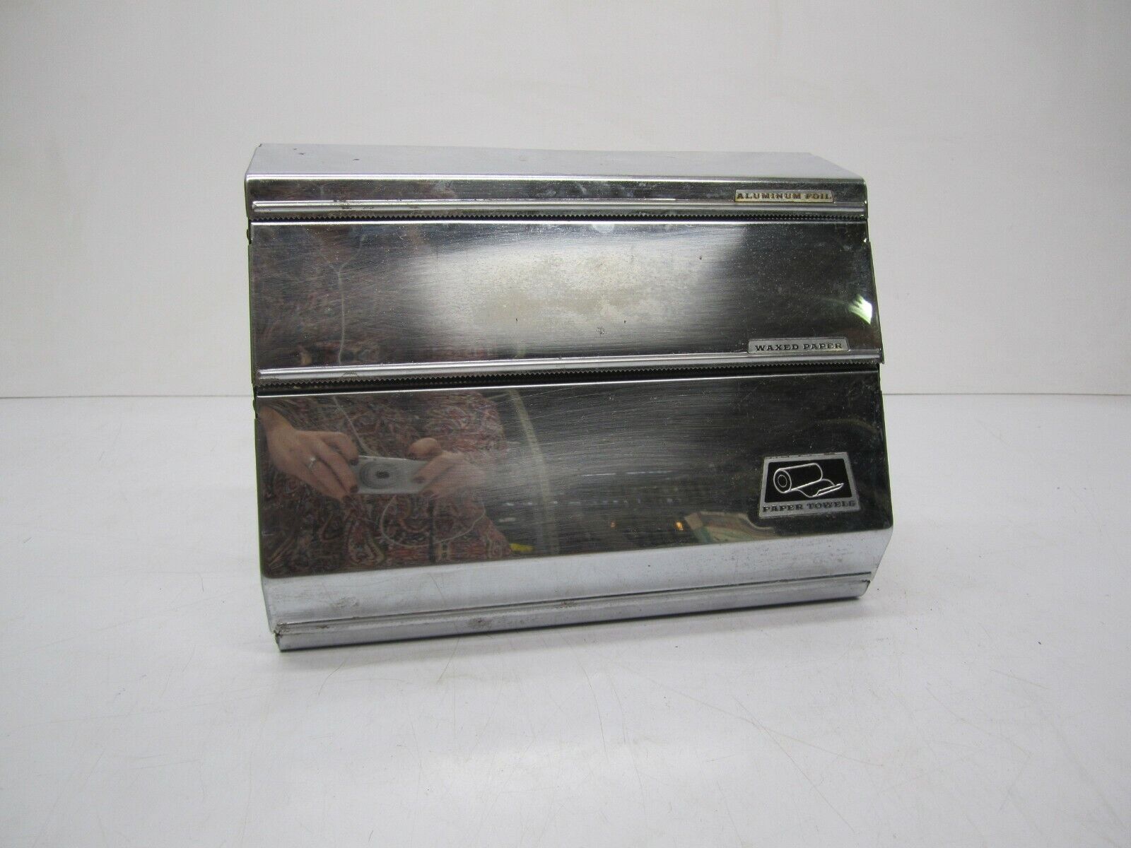 Vtg Chrome Metal Pantry Queen Aluminum Foil Waxed Paper Paper Towel Dispenser
