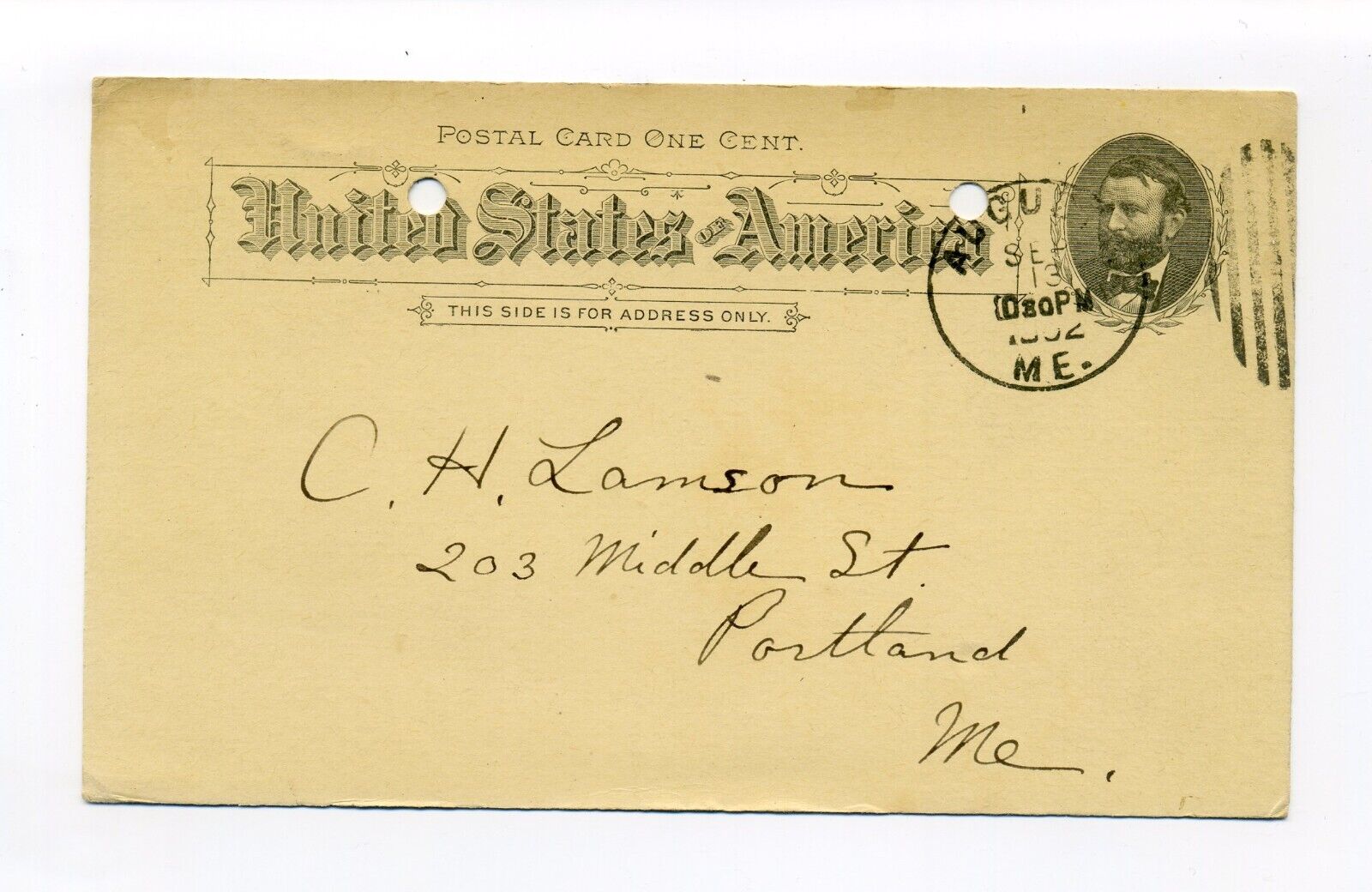 Augusta ME 1890\'s Business Postcard, H.H. Pierce