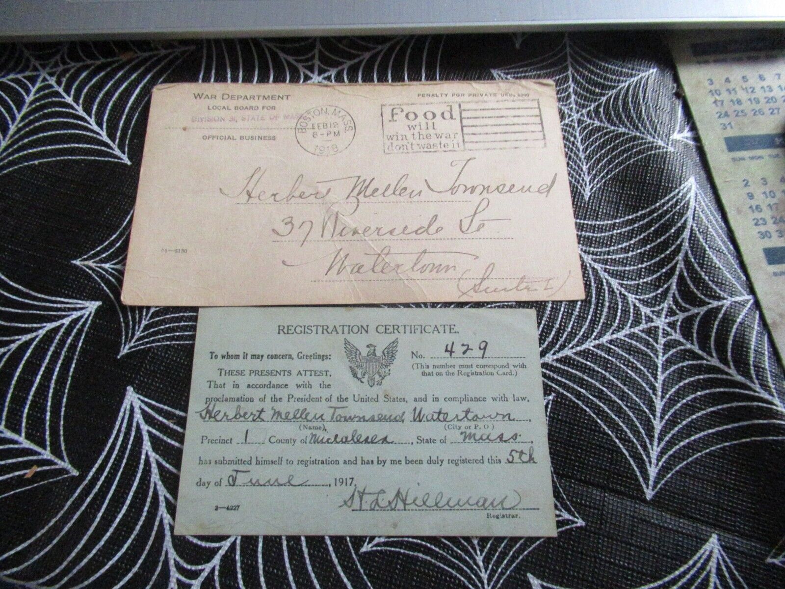 WWI US Military 1917 Draft Registration Certificate Card Norfolk Massachusetts 