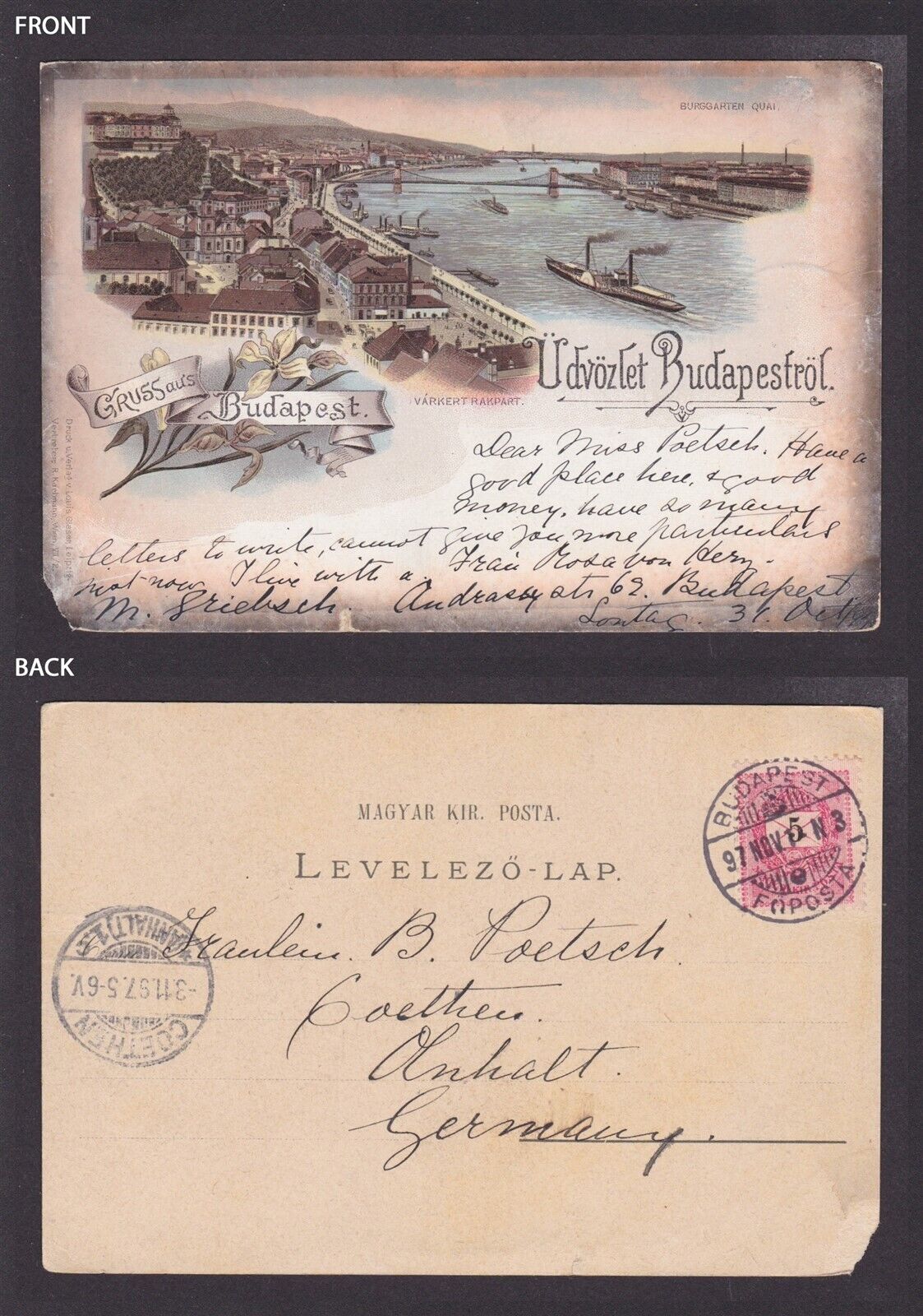 HUNGARY 1897, Vintage postcard, Budapest, posted