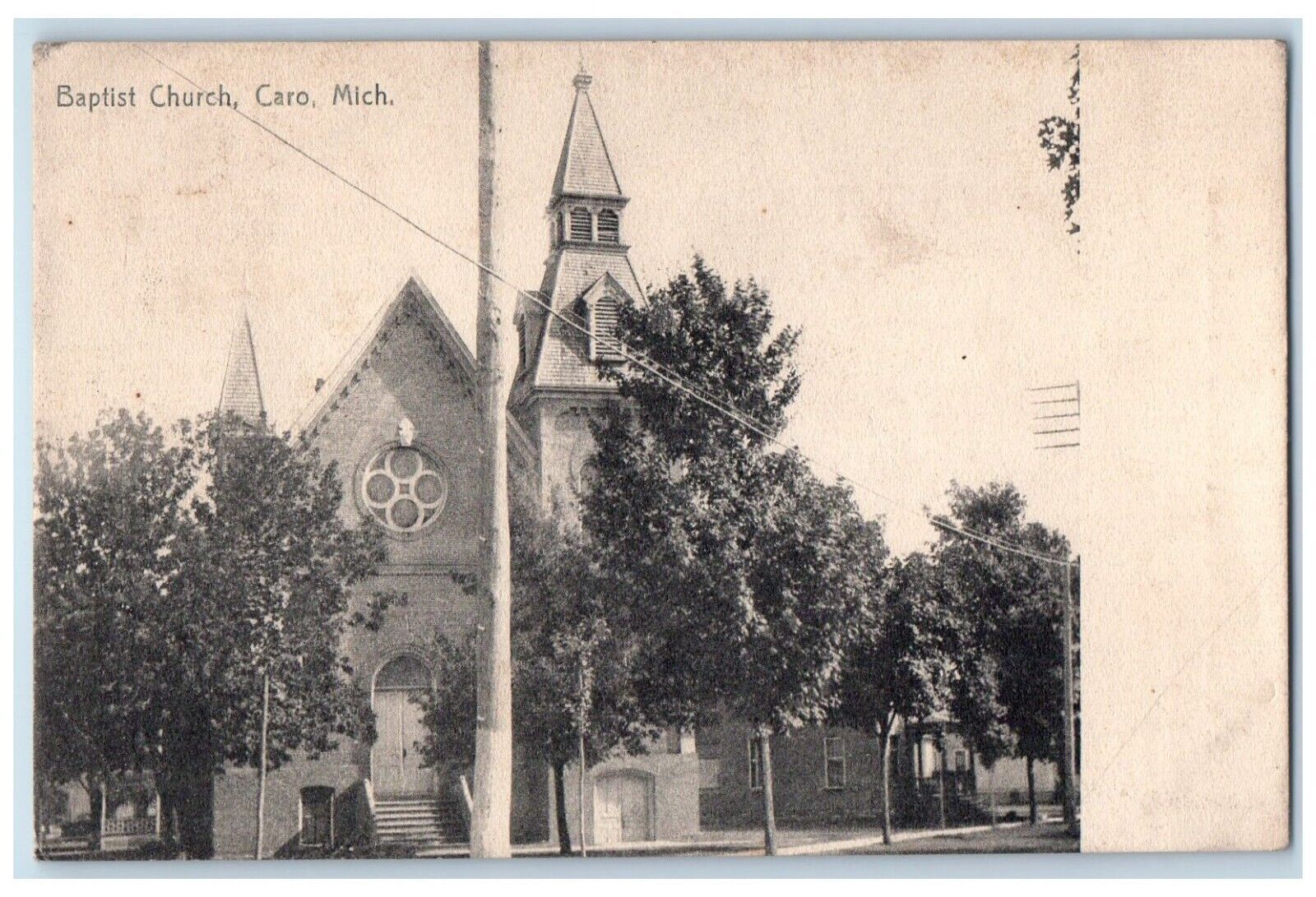 c1905 Exterior View Baptist Church Building Caro Michigan MI Vintage Postcard