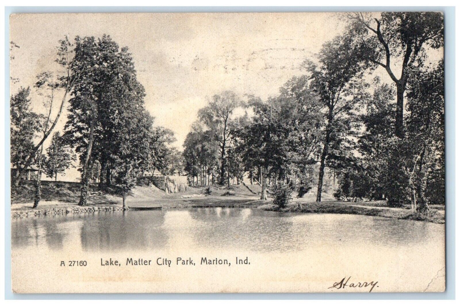 1907 View Of Lake Matter City Park Marion Indiana IN Rotograph Antique Postcard