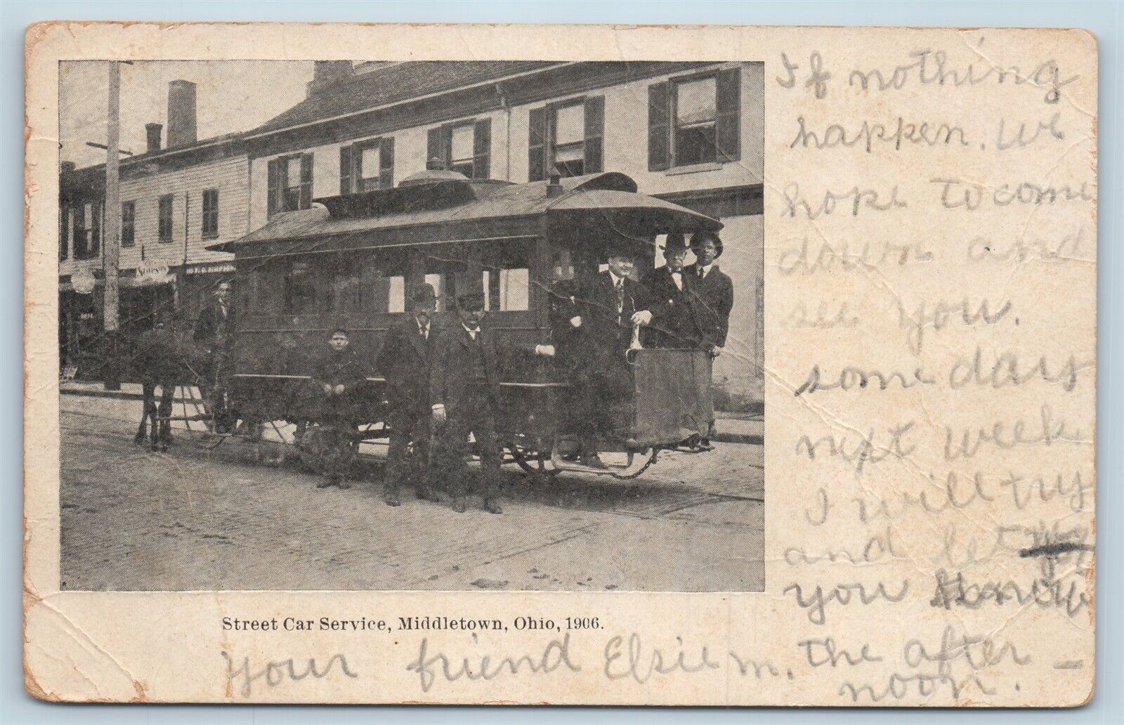 Postcard OH Middletown Ohio Horse Drawn Street Car Service Trolley 1906 S12