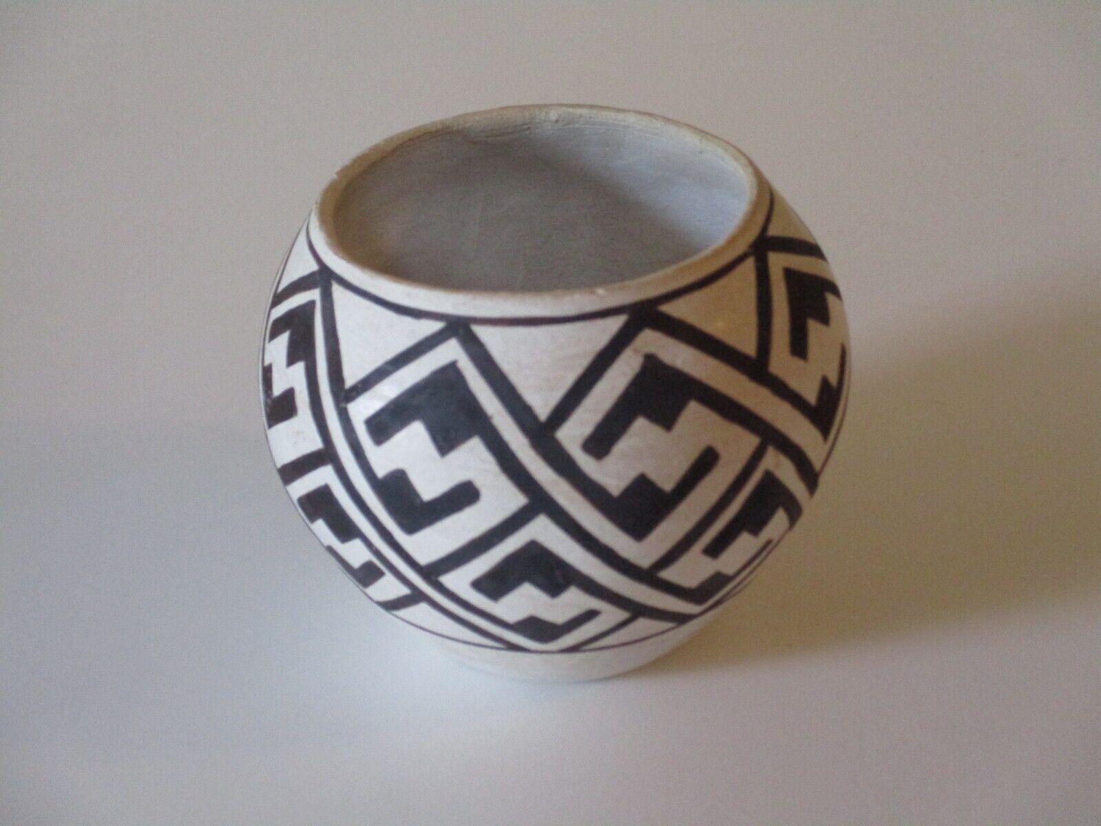 Vintage Hand-Painted Acoma Pottery Bowl in Black & White Pattern