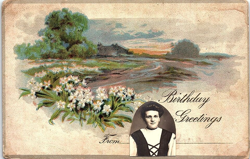 Vintage Late 1800\'s Early 1900\'s Birthday Greetings Picture PCB-2J