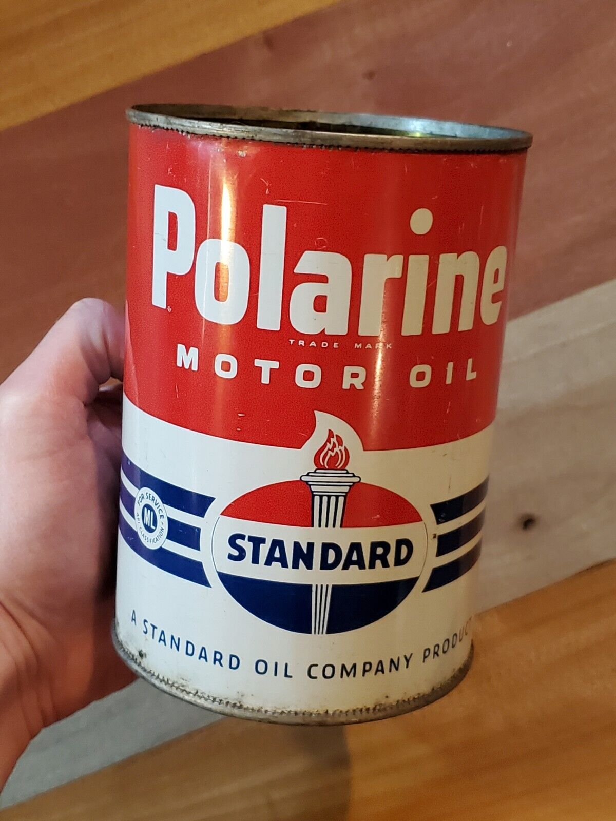 Vintage Polarine Standard Oil Tin Can Empty 1 US Quart