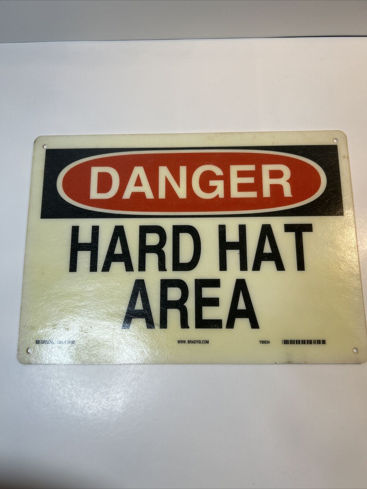 Nice Old Vintage Used Retired Danger Hard Hat Area Sign 74187 Brady 14\