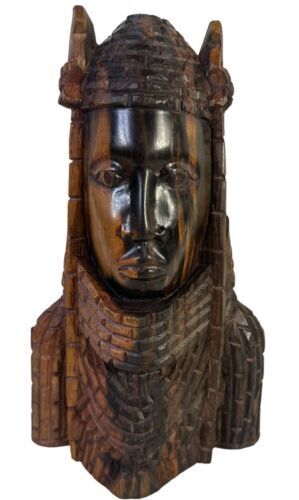 Nigeria West African Carved Hard Wood Benin Bust Of Oba Nigeria c.1930’s As Is