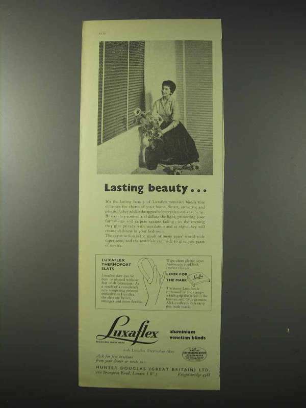 1958 Luxaflex Venitian Blinds Ad - Lasting Beauty