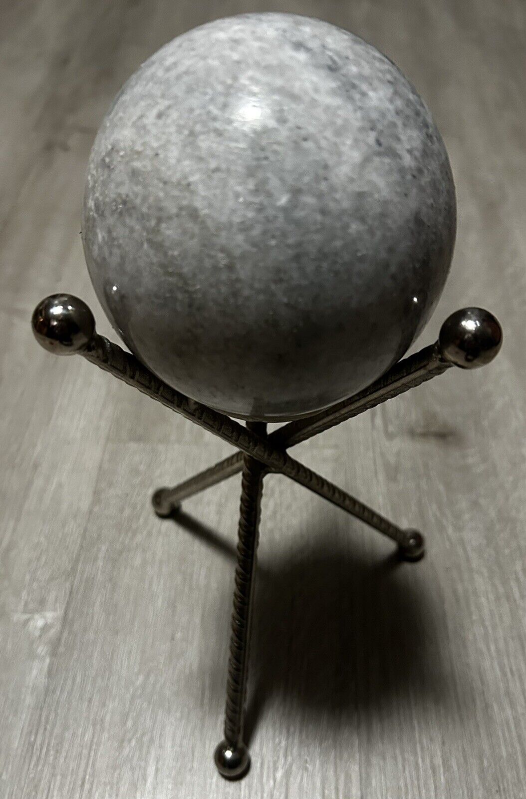 Marble Round Marble Sphere Grey, Silver Stand Appx 11in Height Modern Beautiful