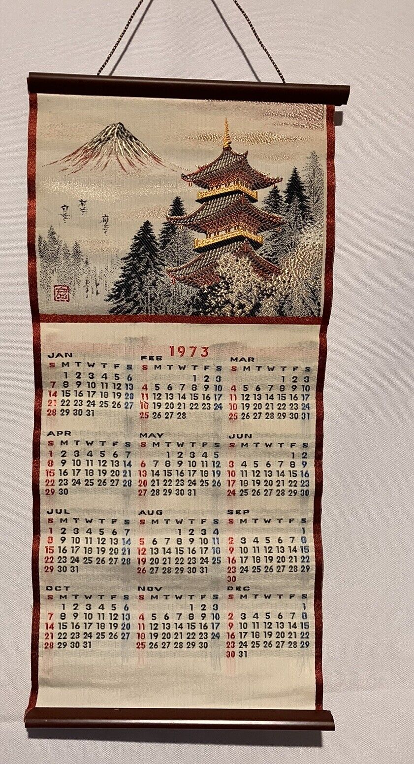 Vintage 1973 Traditional Japanese Small Woven Calendar