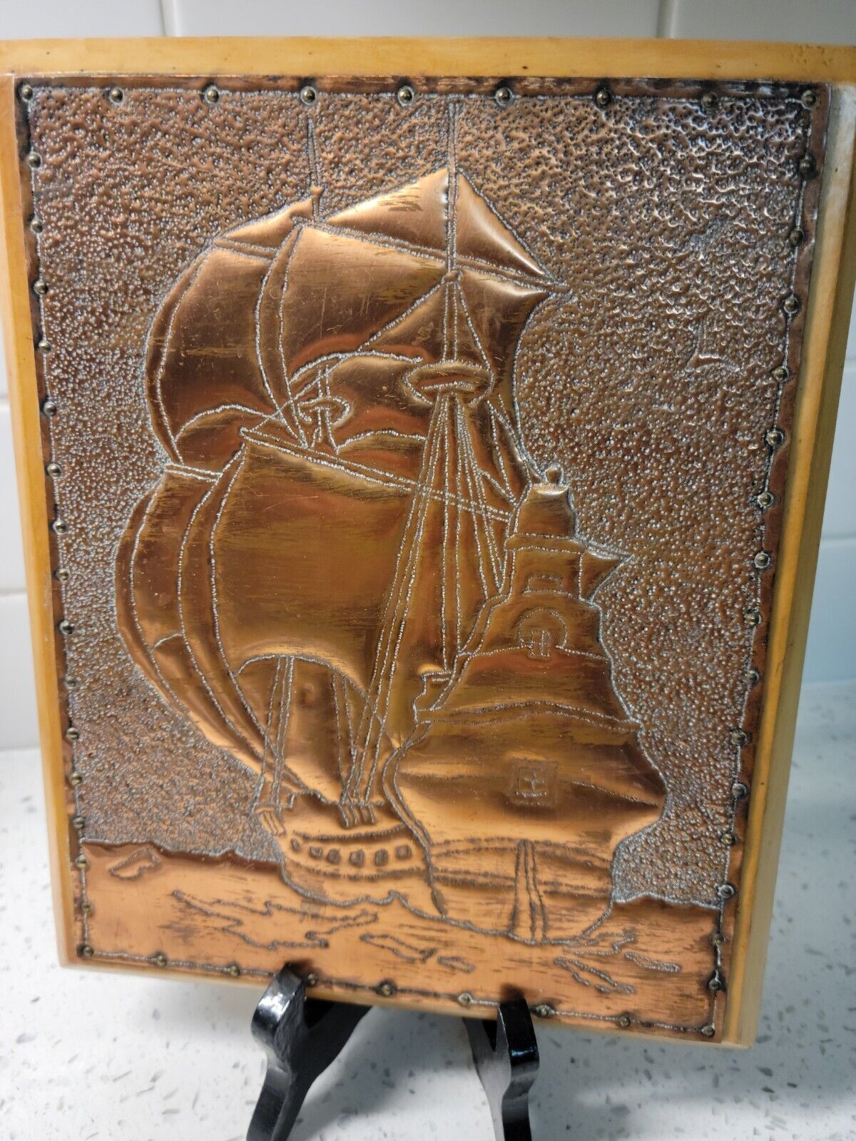 Vintage Raised Relief Copper Sailboat Wall Art