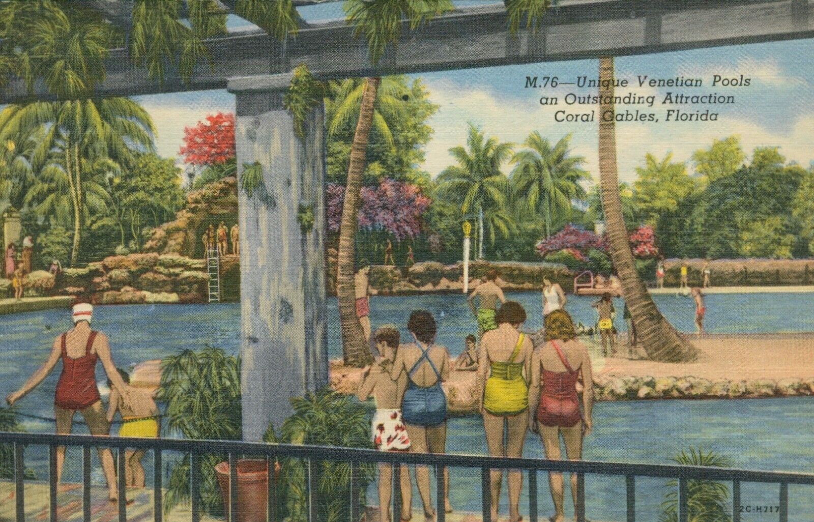 Unique Venetian Pools Coral Gables Florida FL Postcard Linen c1952