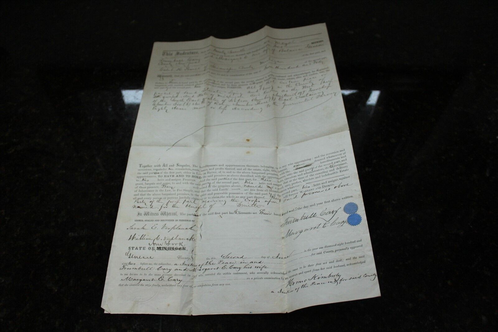 Antique Handwritten Indenture Deed 1862 With Notary Stamp Inclusion New York