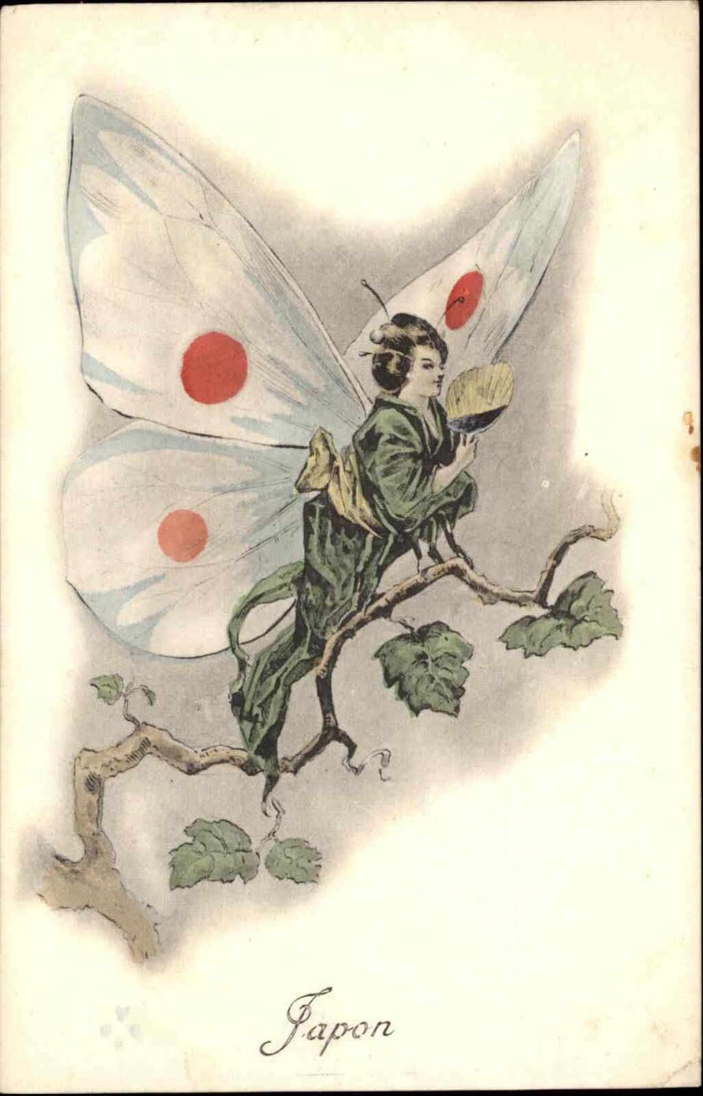 Metamorphic Japanese Woman Butterfly Japanese Flag Wings c1910 Postcard