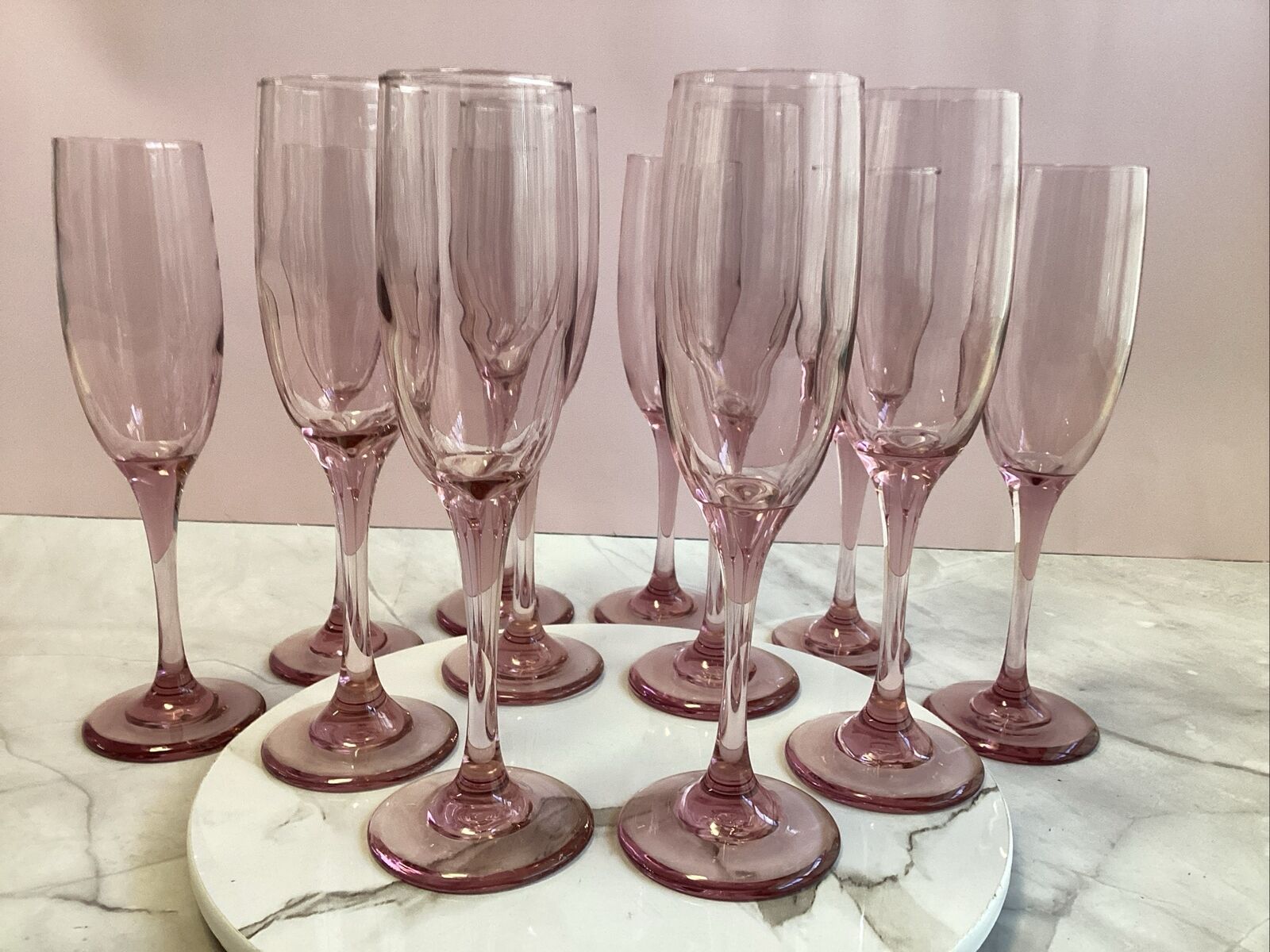 Libby Premiere Pink Fluted Long Stem Champagne Glasses (12) Bar Ware - Beautiful