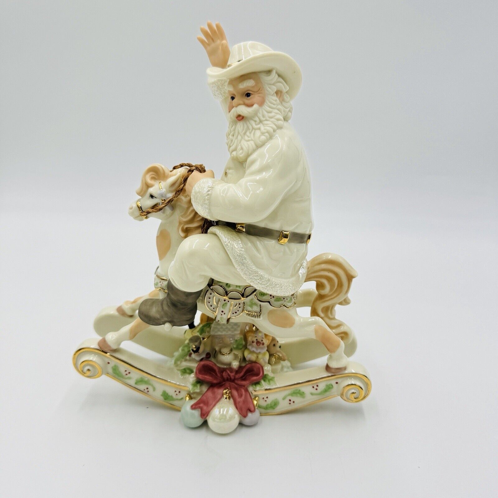 Lenox Porcelain Wild West Classic Edition Santa On a Rocking Horse Gold 8.5in