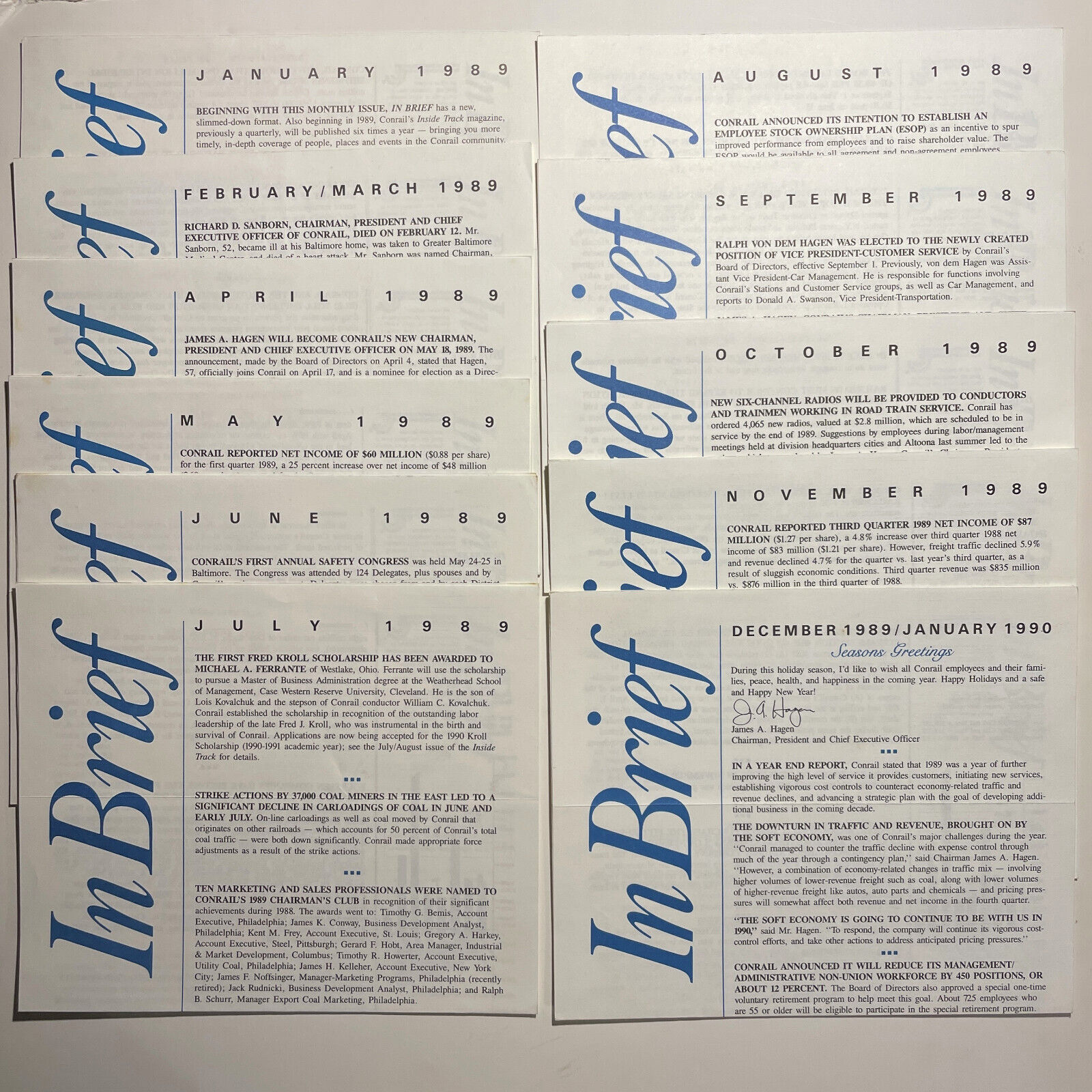 CR Conrail In Brief, 15 employee newsletters, 1989-1991
