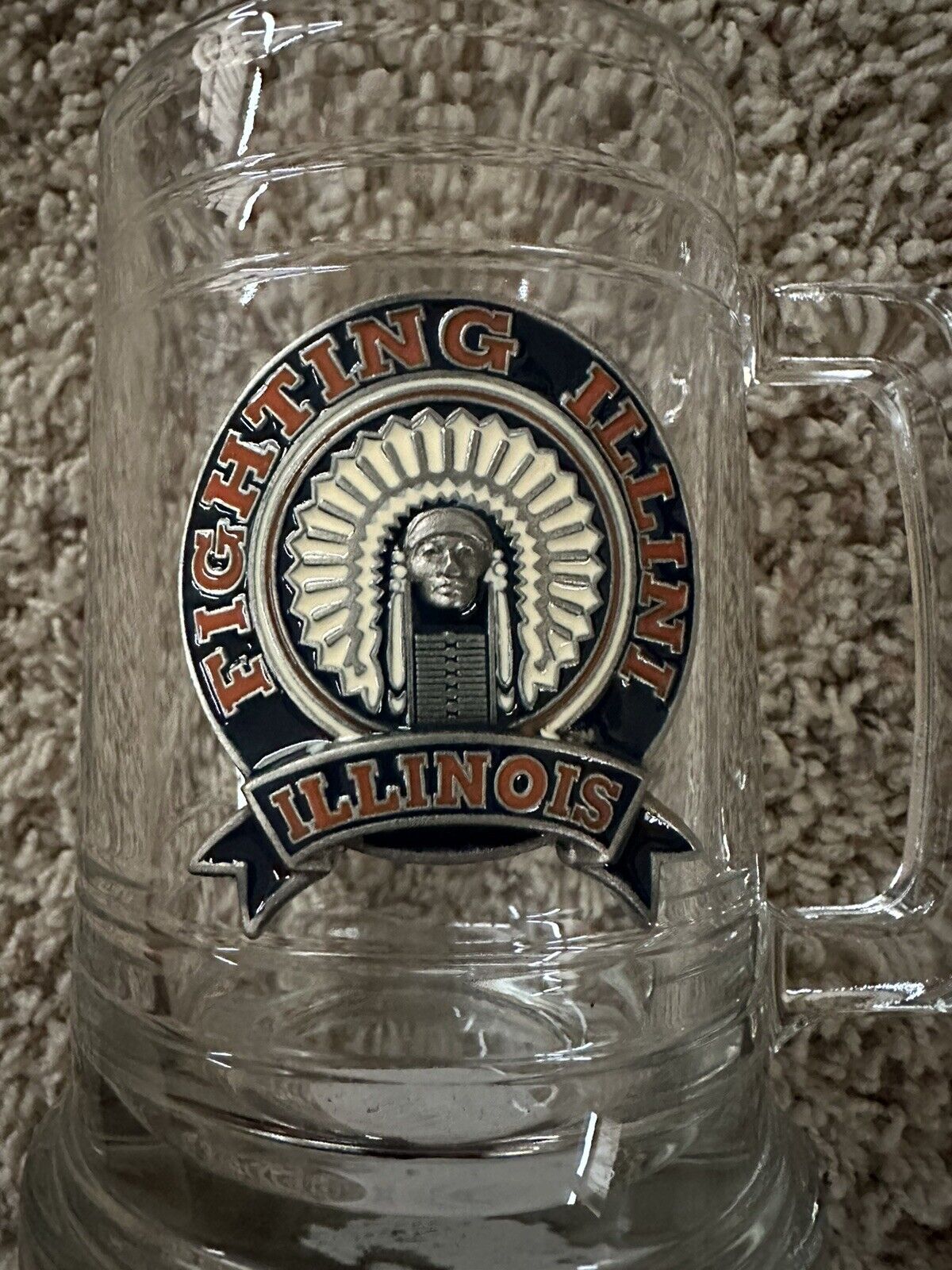 Fighting Illini Illinois Glass Mug Pewter Lego Beer Stein Vintage Logo