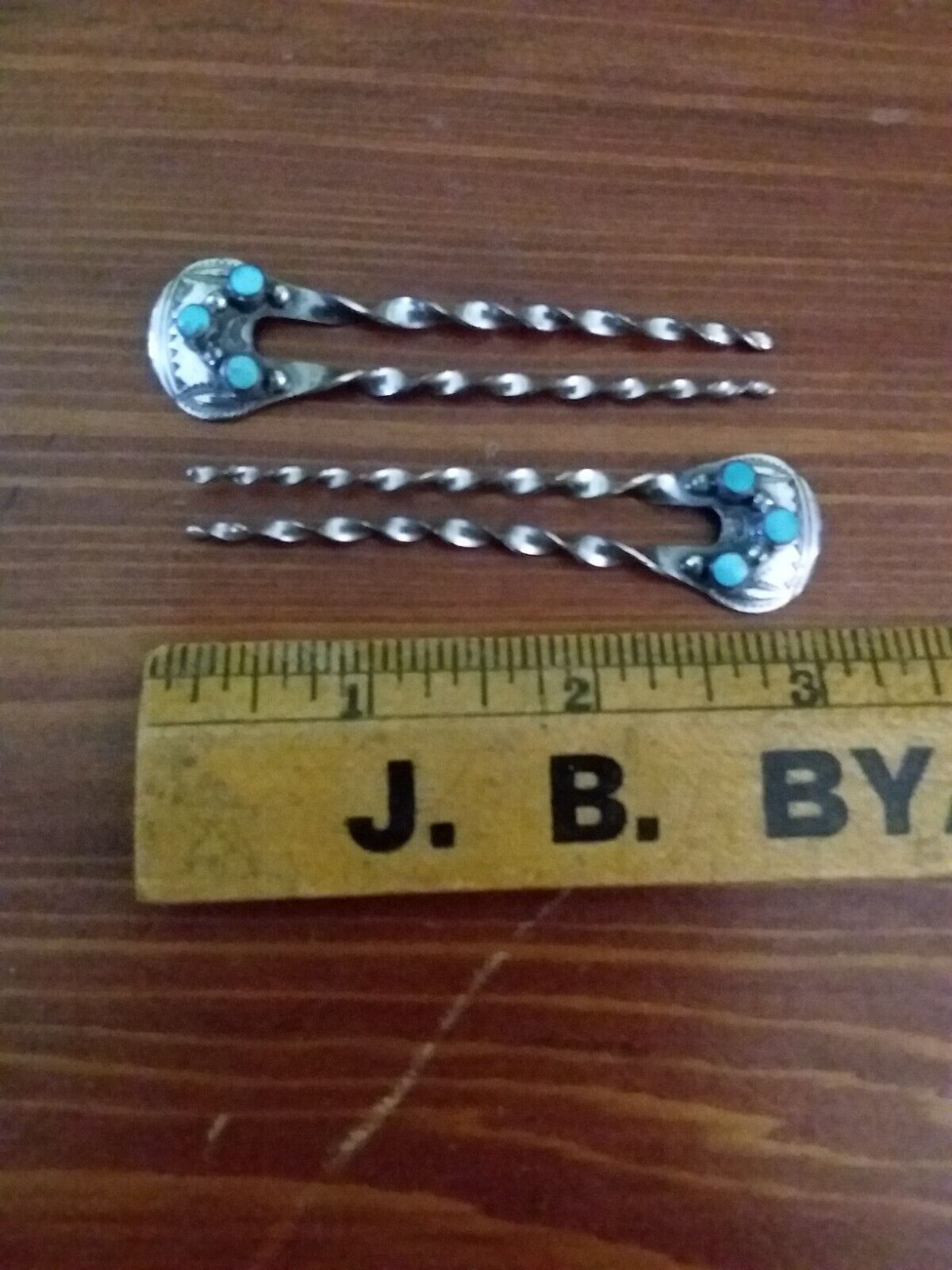 Zuni sterling silver and turquoise hair pins
