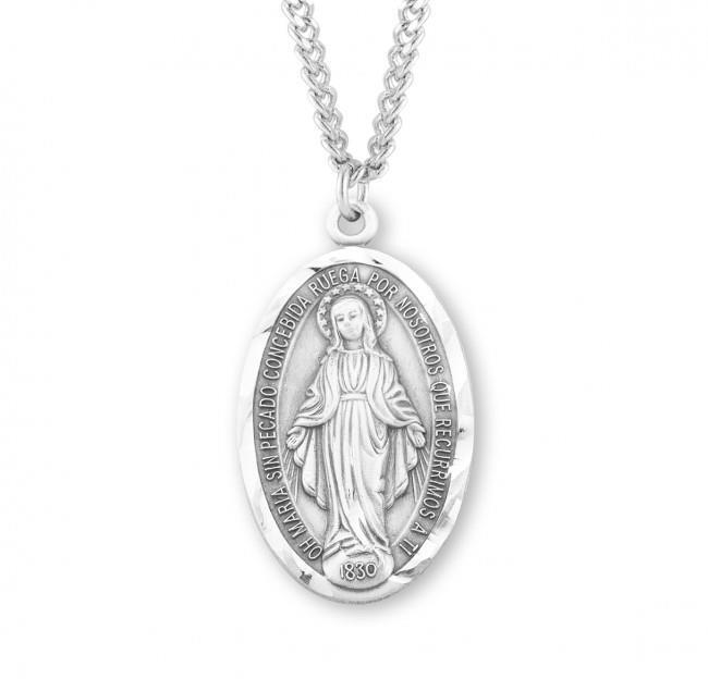 Unique Sterling Silver Spanish Oval Miraculous Medal Size 1.5in x 0.9in