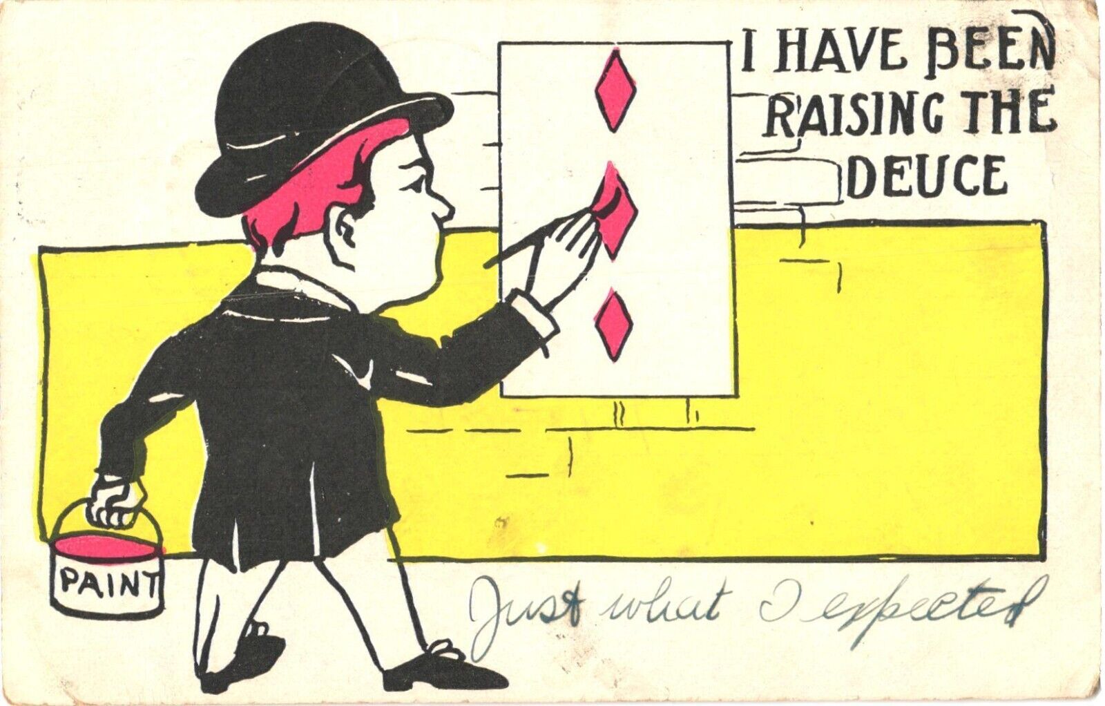 I Have Been Raising The Deuce Man Painting a Playing Card 1907 Comic Postcard