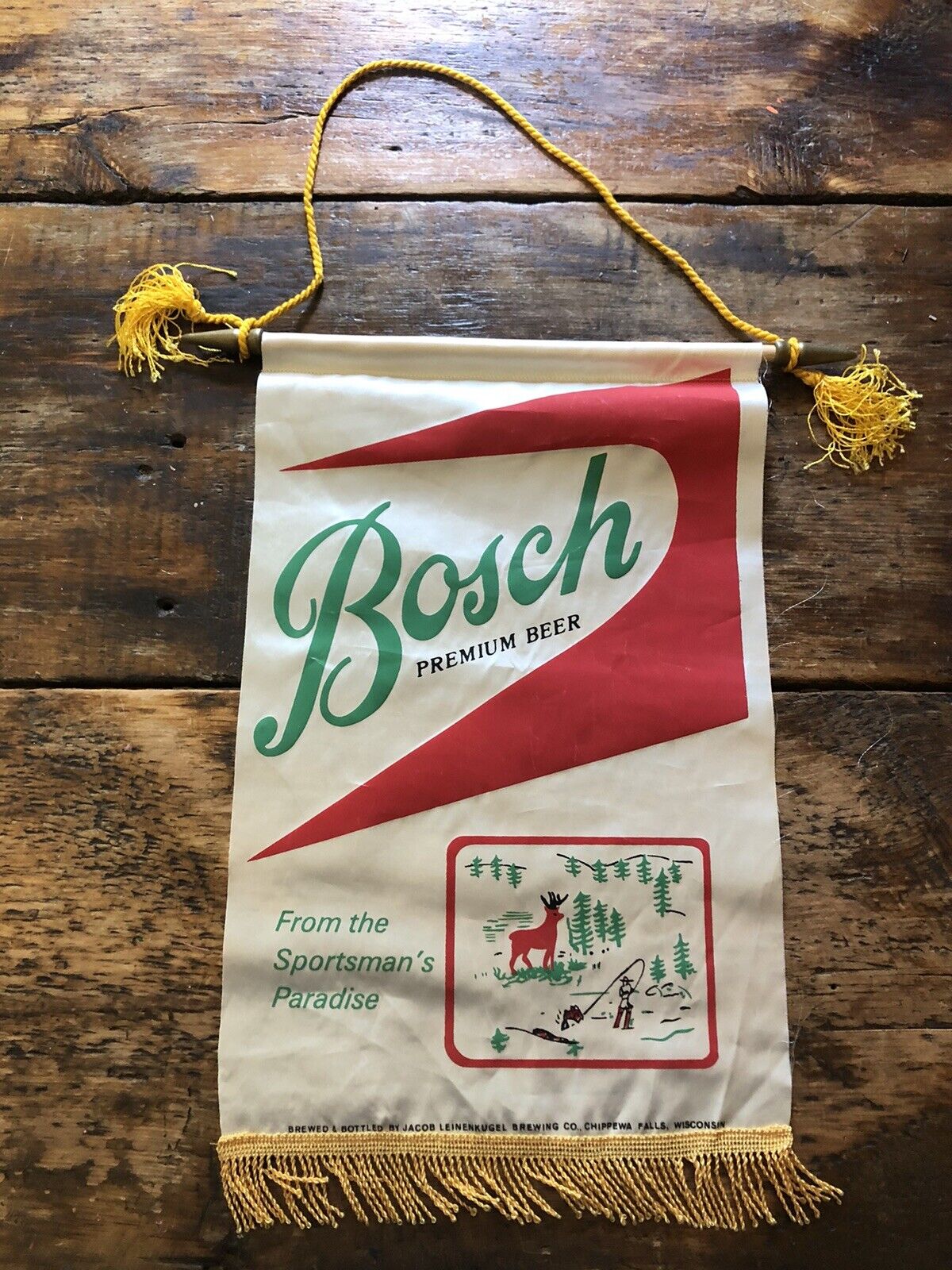 Vintage Bosch Beer Flag Banner Breweriana Brewery Wisconsin Man cave Fathers Day