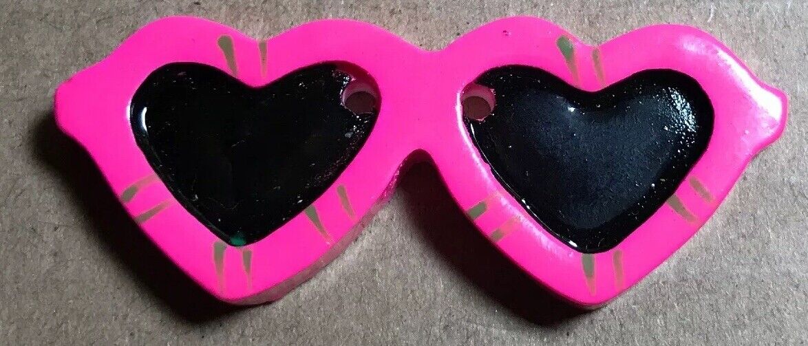 Hot Pink XL Realistic Plastic Resin HEART SUNGLASS HP Button 2” w Two Hole Sew 