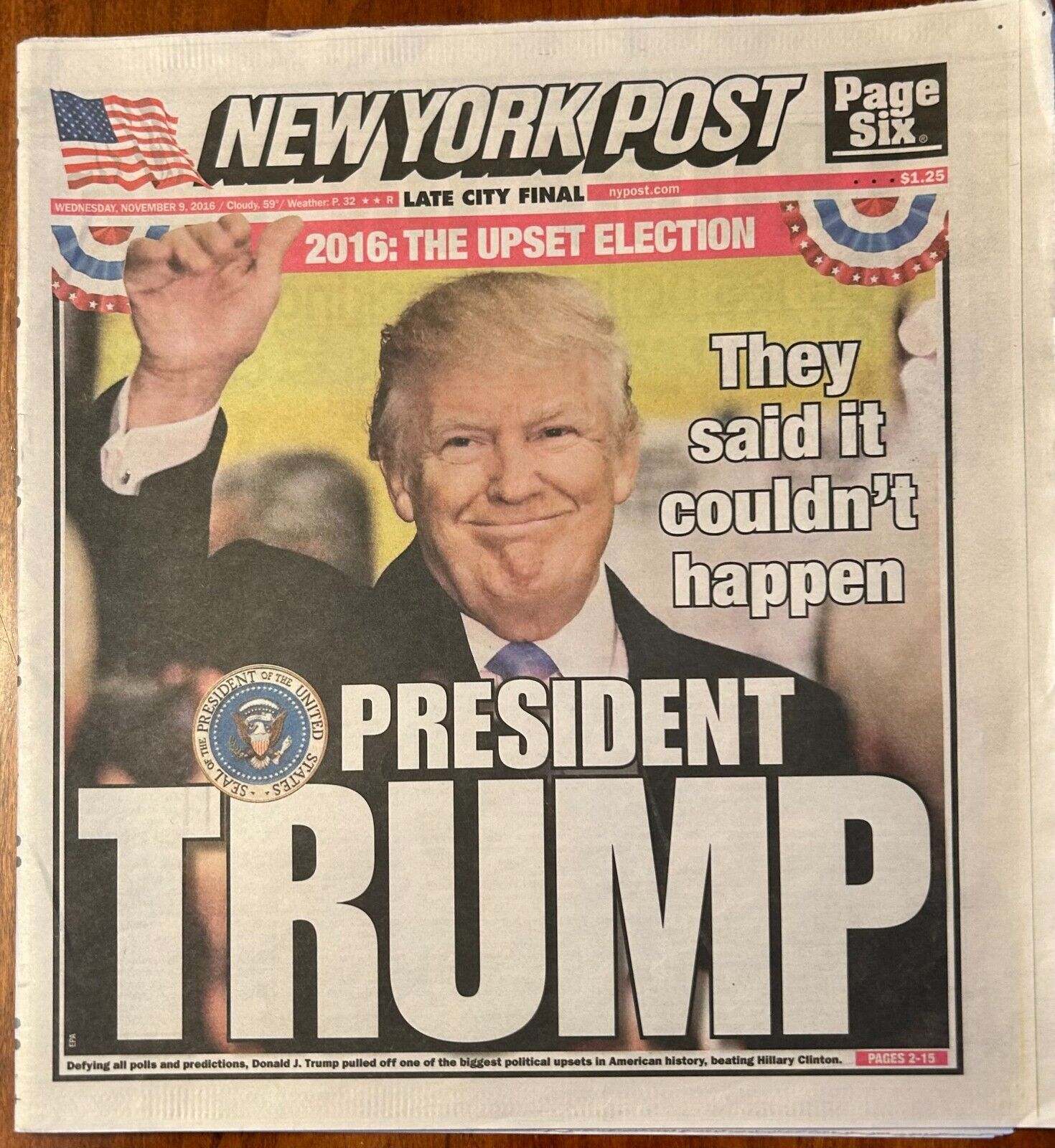Trump\'s Historic Win New York Post November 9, 2016 Excellent Condition