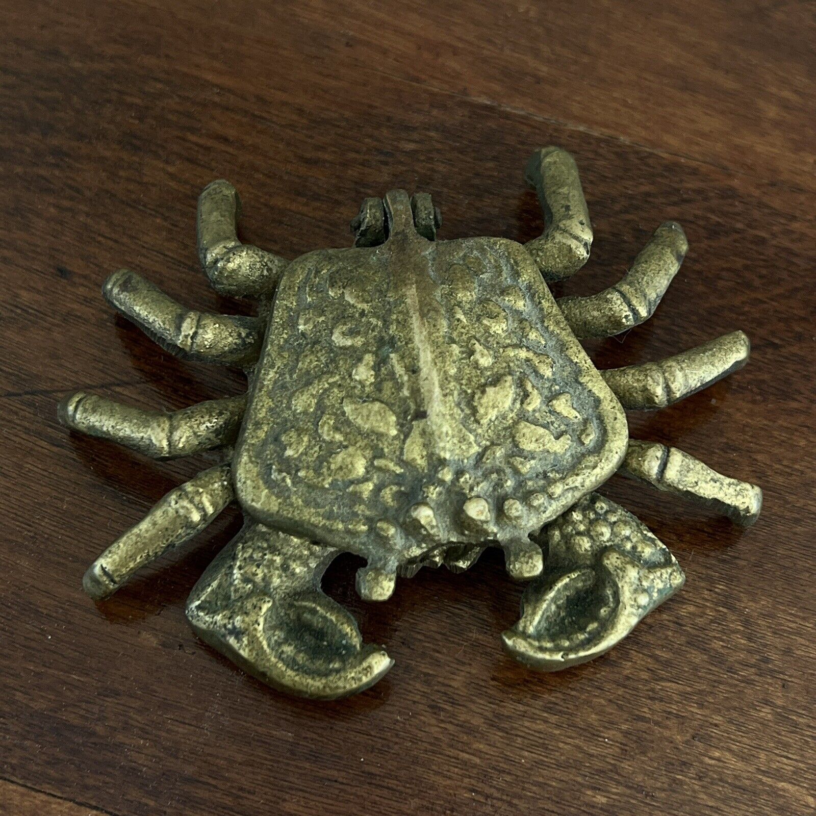 Vintage Brass Crab Trinket Figural Ashtray w/ Attached Lid MCM Mid Century