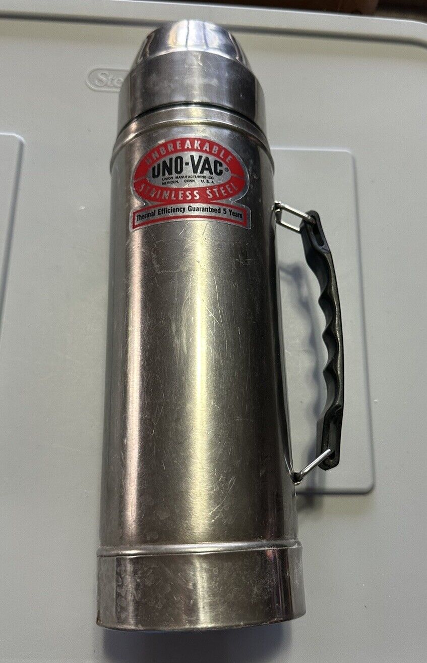 Unbreakable UNO VAC Stainless Steel Thermos Made in the USA. A Few Dents