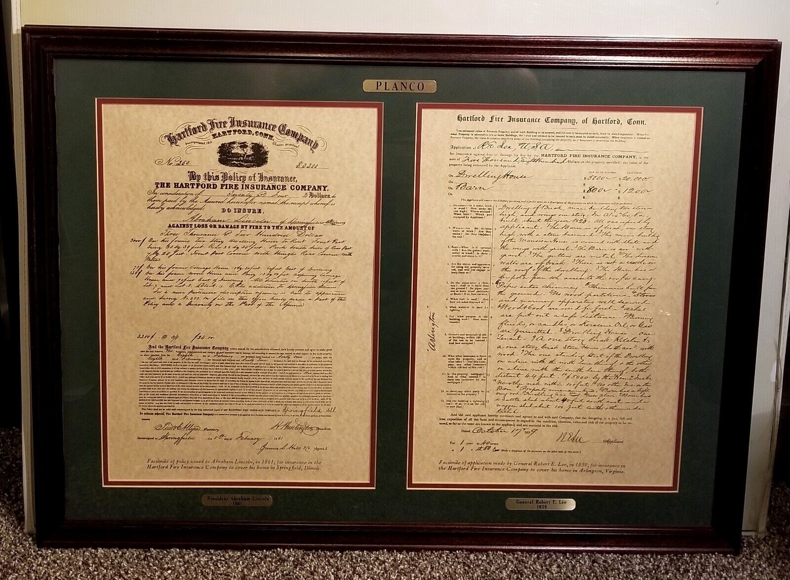 Abraham Lincoln General Lee Hartford Signed Insurance Policy Copy Civil War 