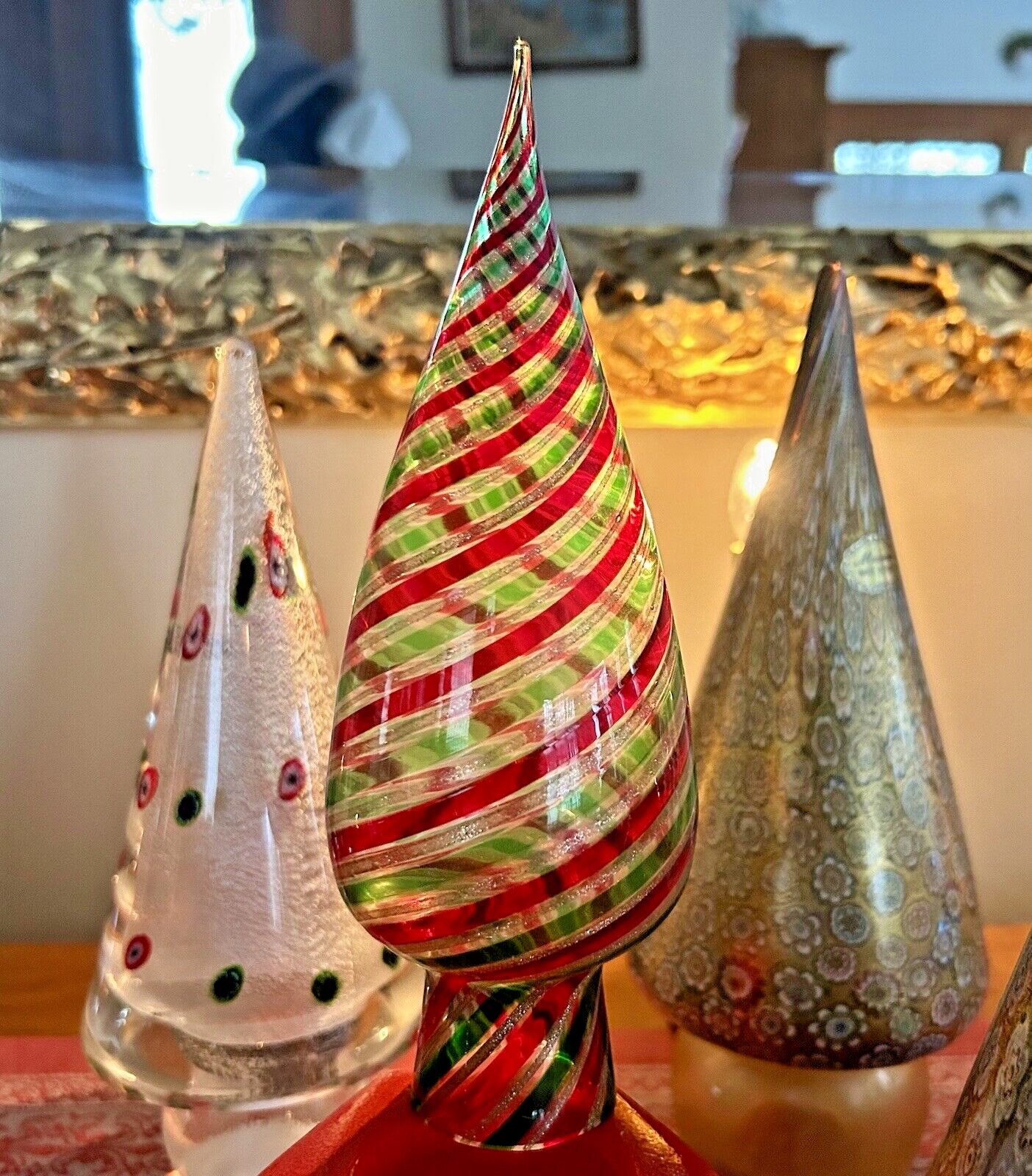 VINTAGE MURANO ITALIAN GLASS CHRISTMAS TREE / TOPPER W/SWIRLS + GOLD + STICKER 