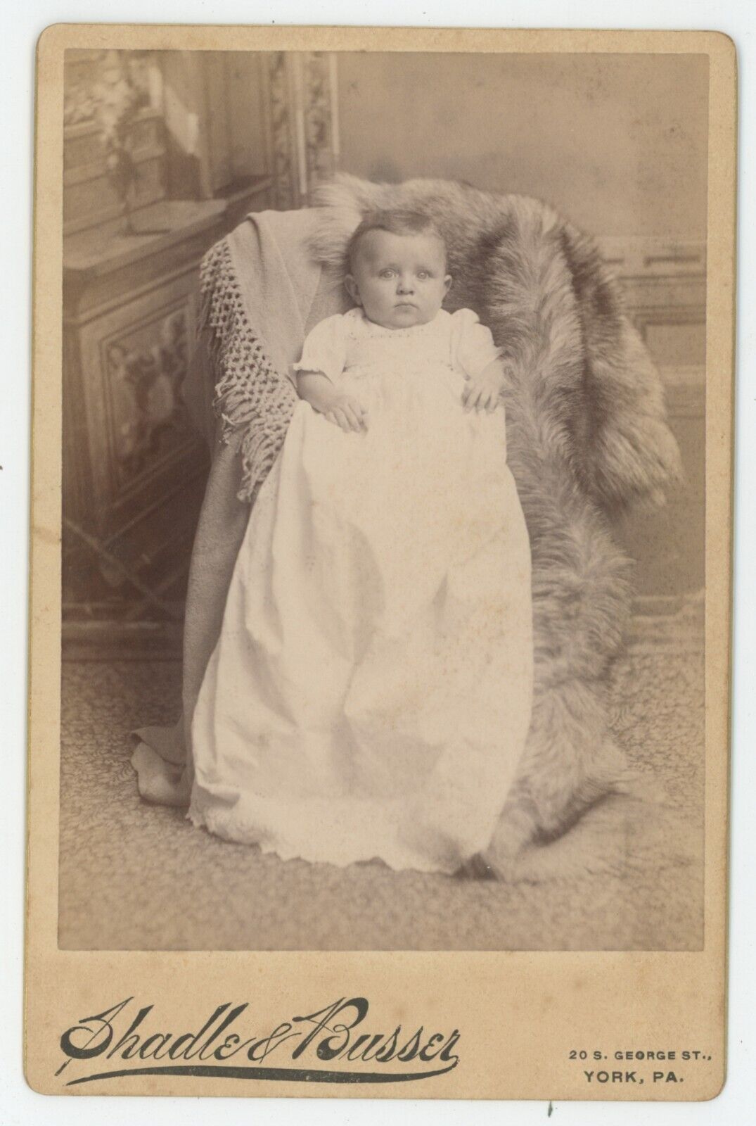 Antique c1880s Cabinet Card Adorable Little Baby in Long White Dress York, PA