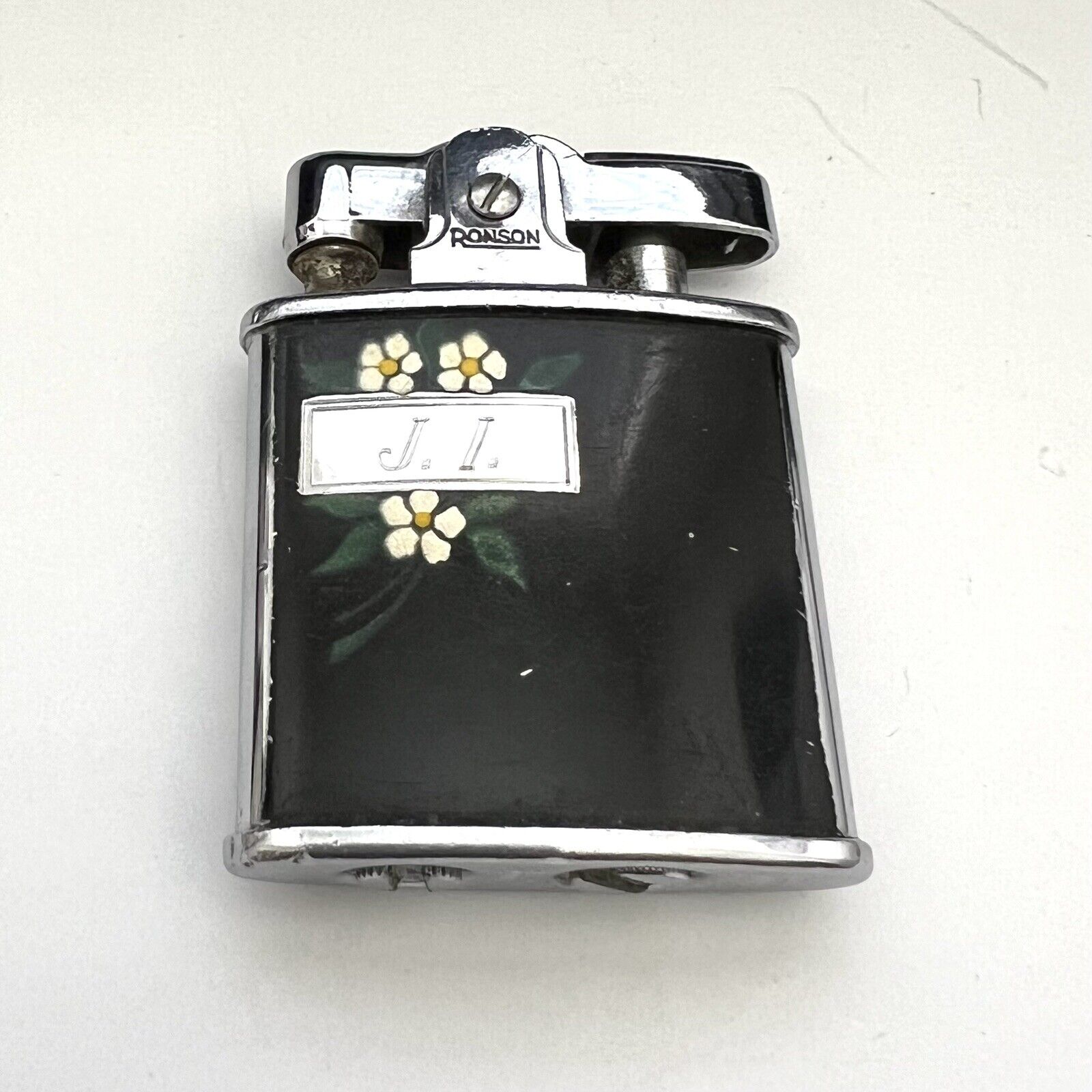 Vintage Ronson Princess Lighter Black & Flowers