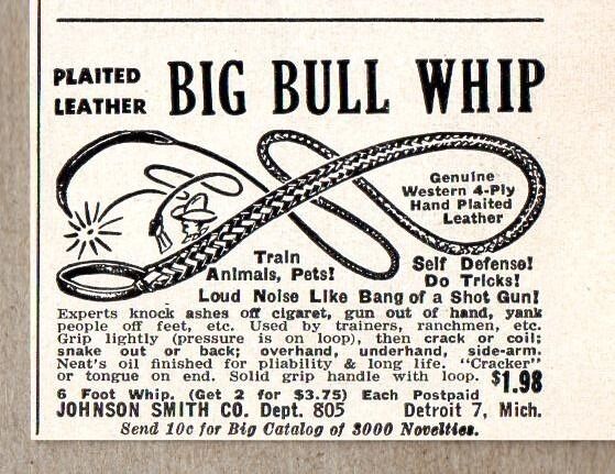 1954 Print Ad Big Bull Whip Pleated Leather Johnson Smith Co. Detroit,MI