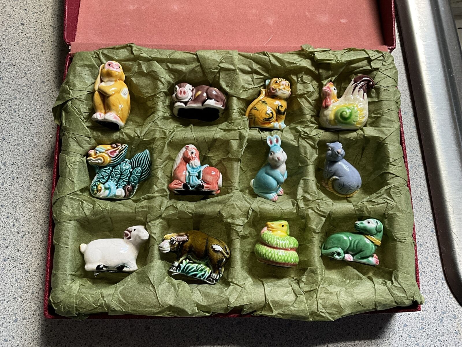 Chinese Zodiac Painted Wood Miniature Figurines Set Of 12 As Is