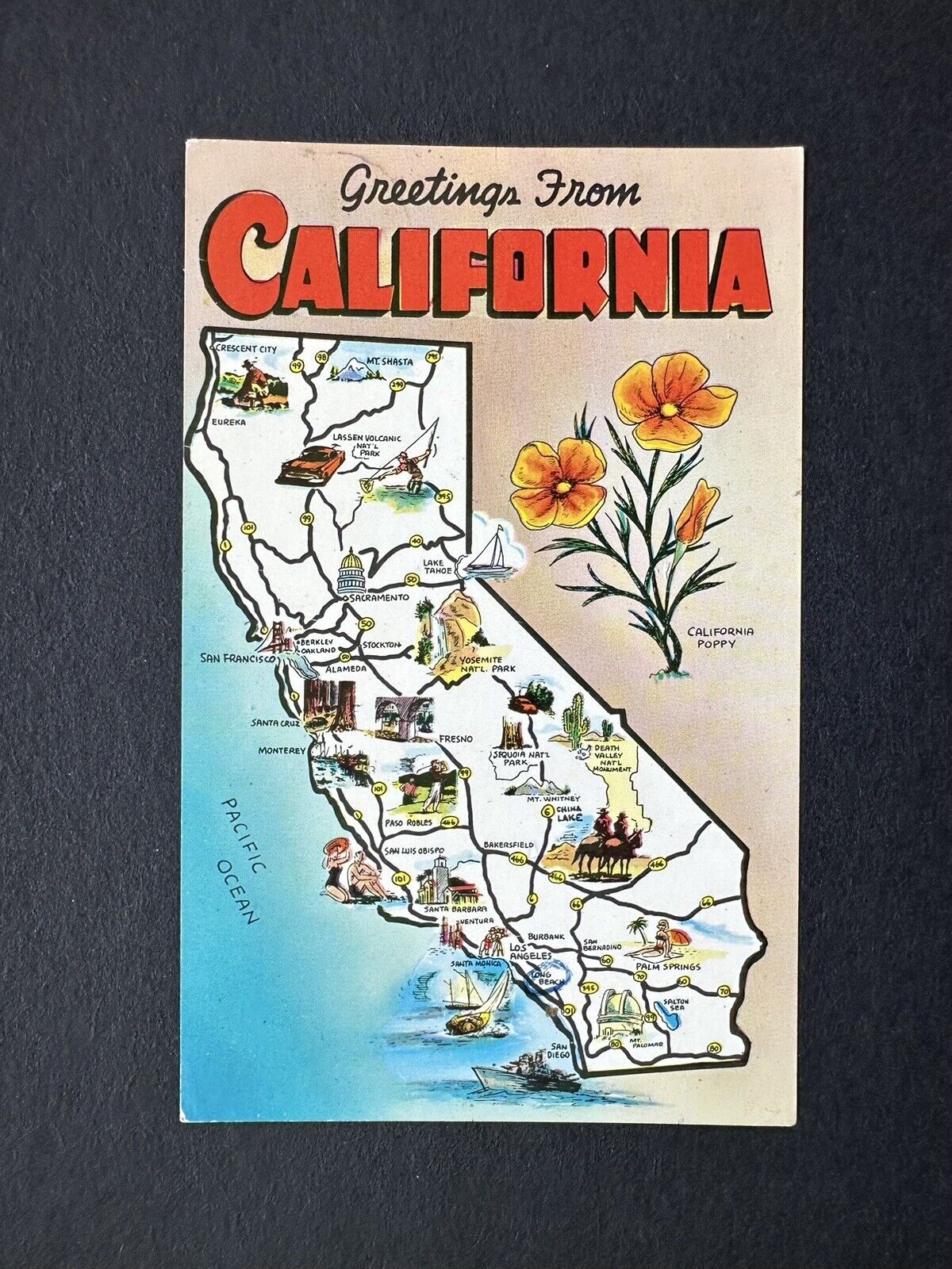 Postcard Greetings From CALIFORNIA Map of State R71