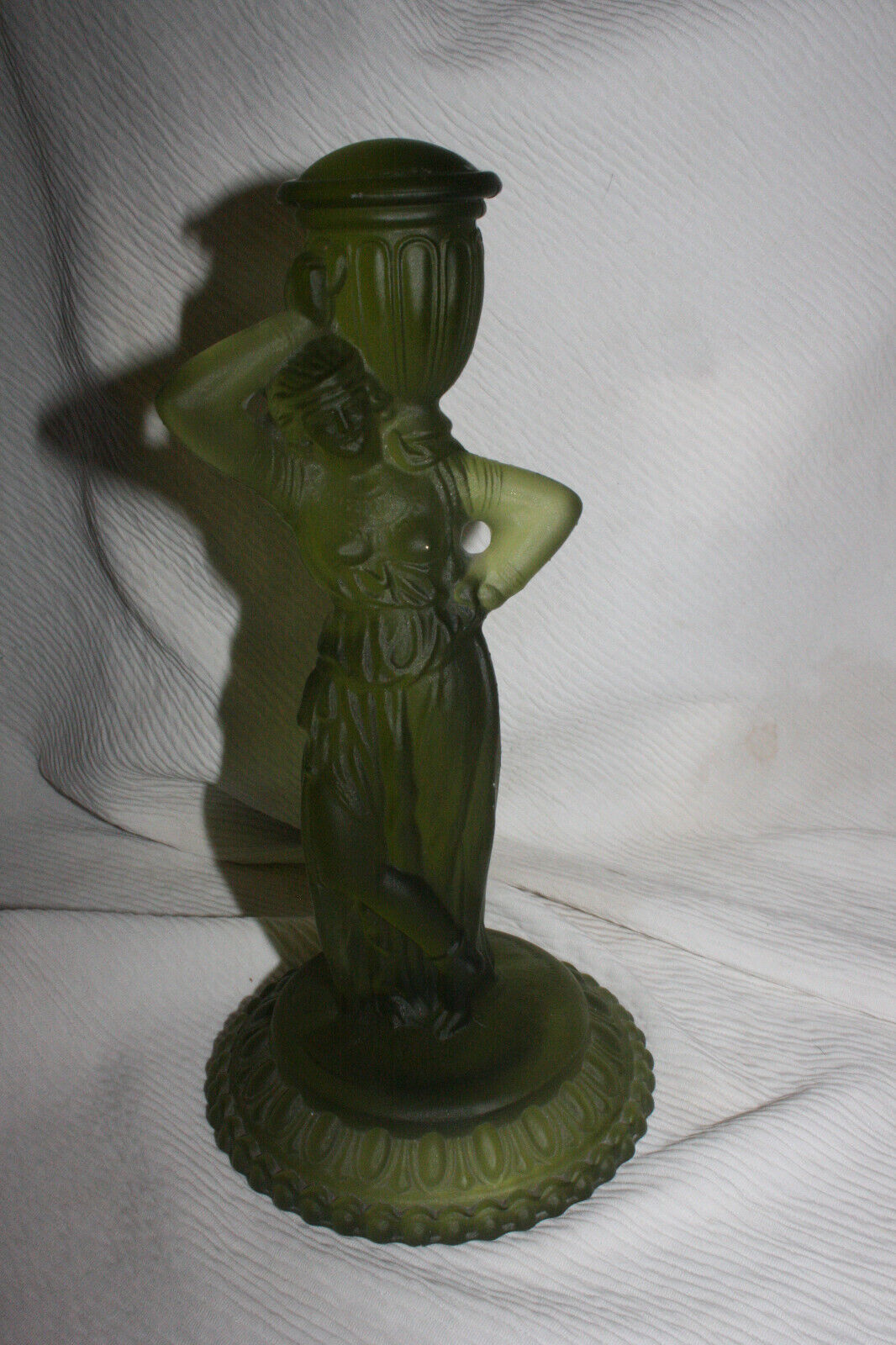 Fostoria Rebecca at the Well -Green frost Glass Figurine 10 1/4\