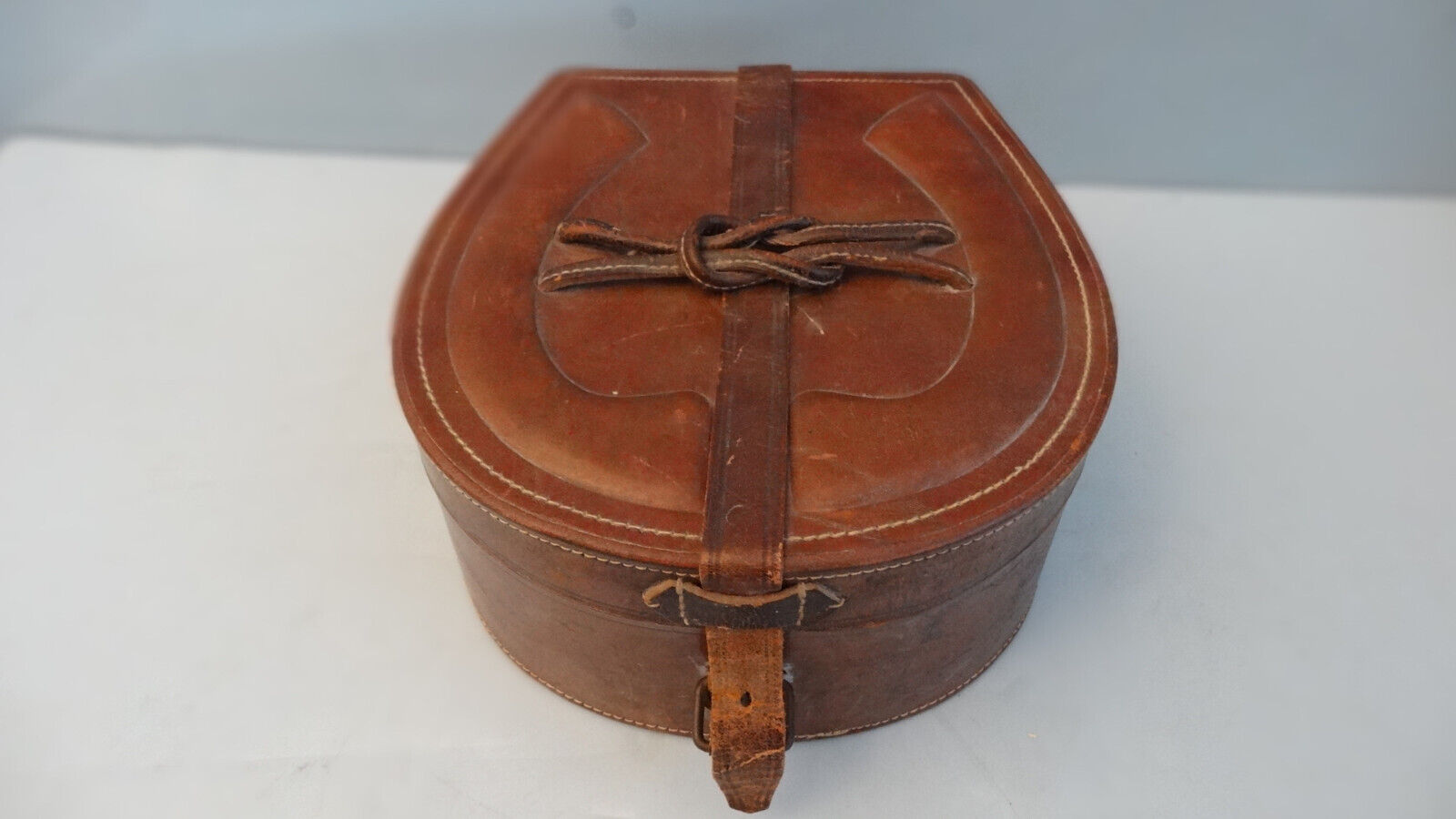 RARE ANTIQUE 19TH CENTURY LEATHER STORAGE BOX with SMALL JEWELRY BOX