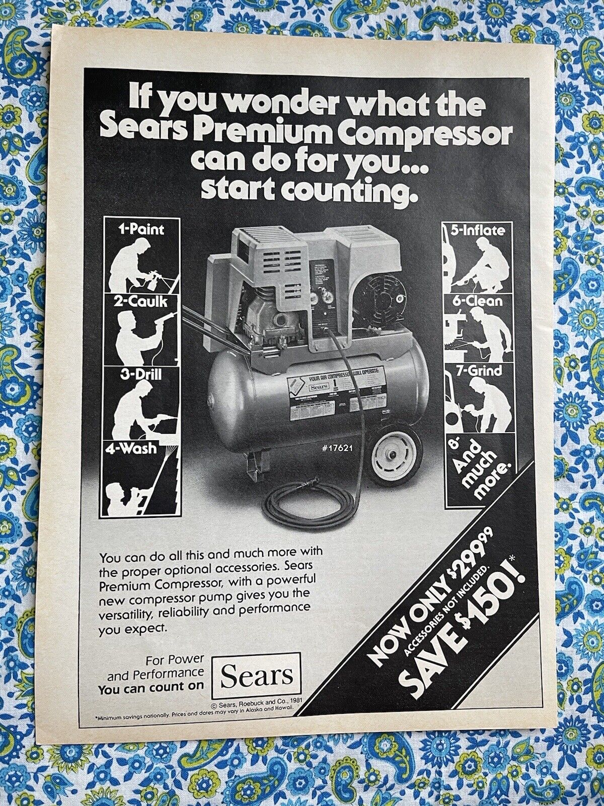 Vintage 1981 Sears Premium Air Compressor Print Ad
